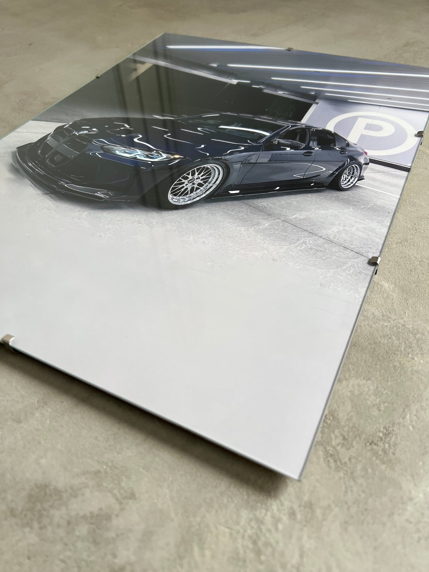 NAVY BMW M3 AT NIGHT GLASS PRINT