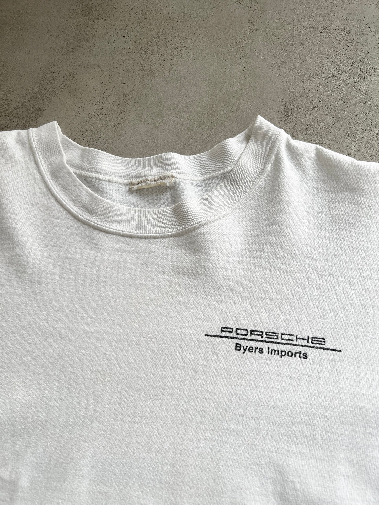 WHITE PORSCHE DEALERSHIP TEE - 1990S - L/XL