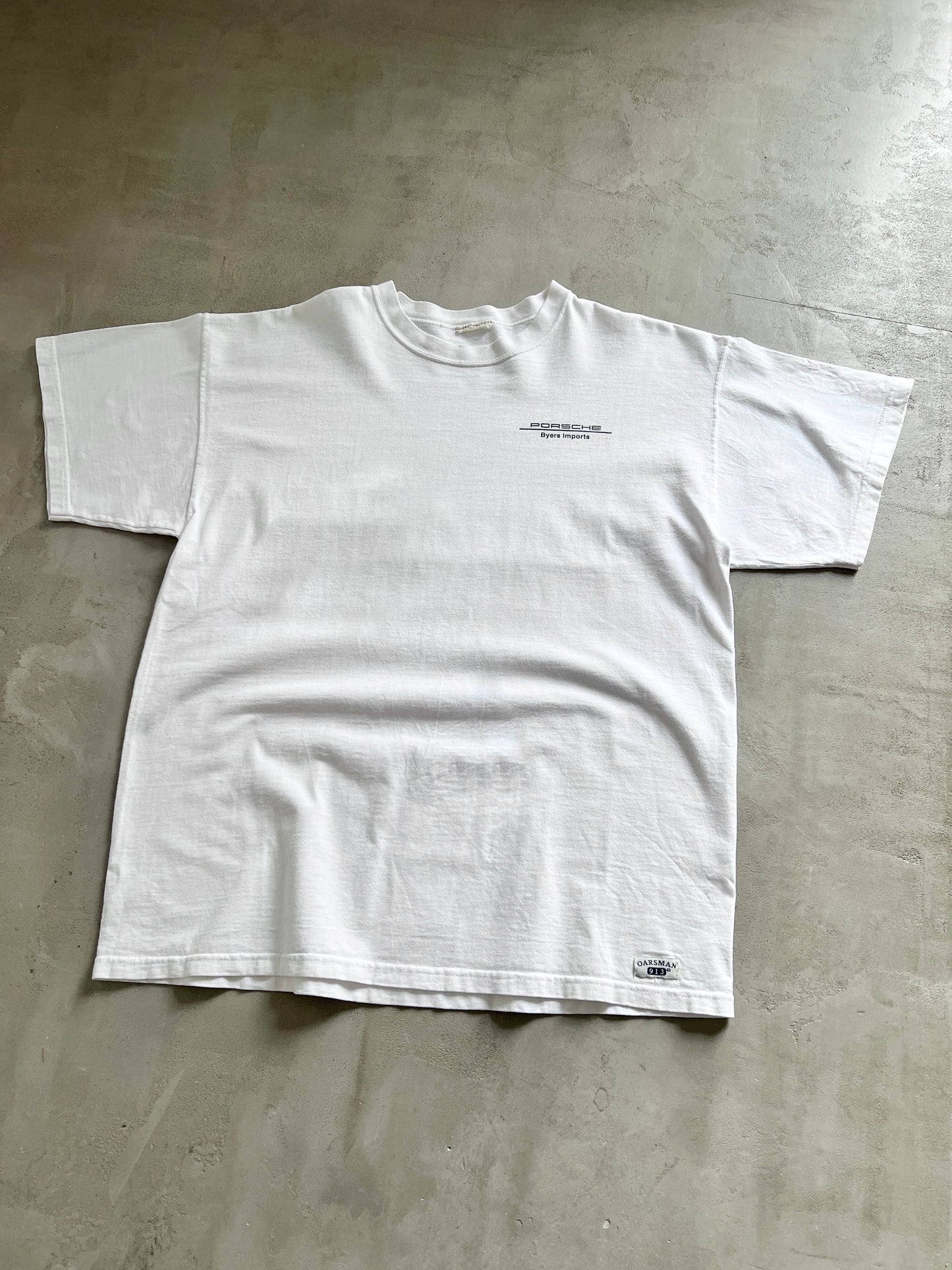 WHITE PORSCHE DEALERSHIP TEE - 1990S - L/XL