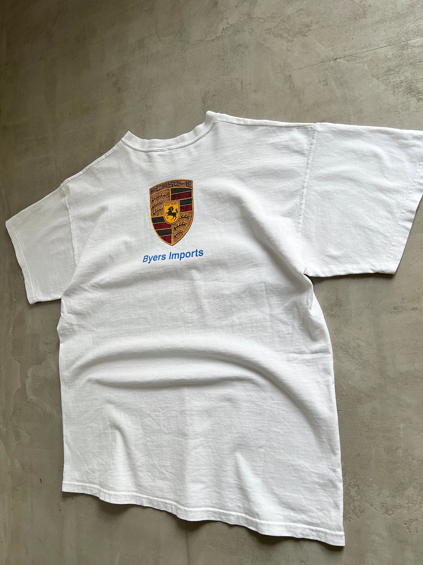 WHITE PORSCHE DEALERSHIP TEE - 1990S - L/XL