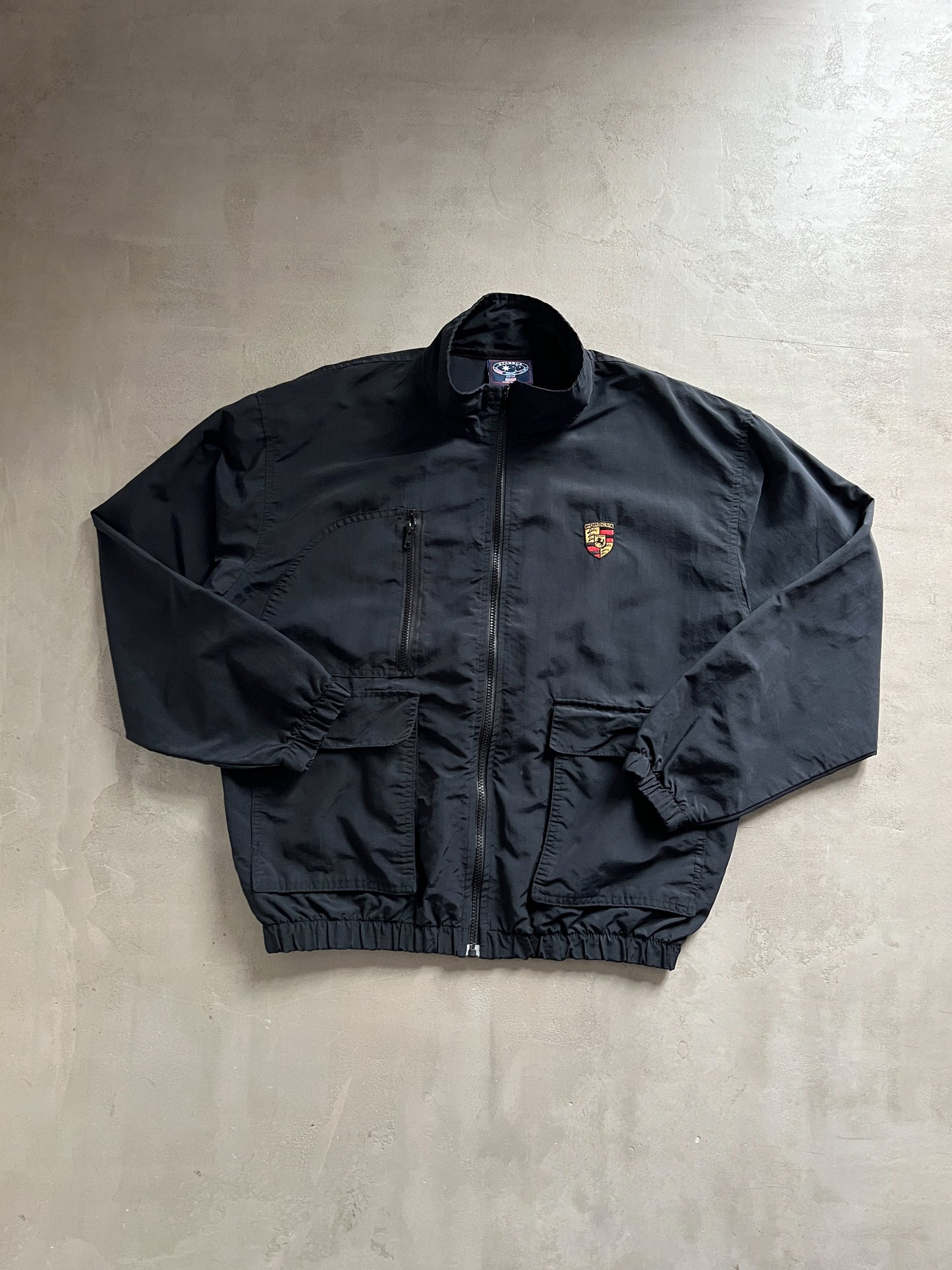 BLACK PORSCHE TRACK JACKET - 1990S - L