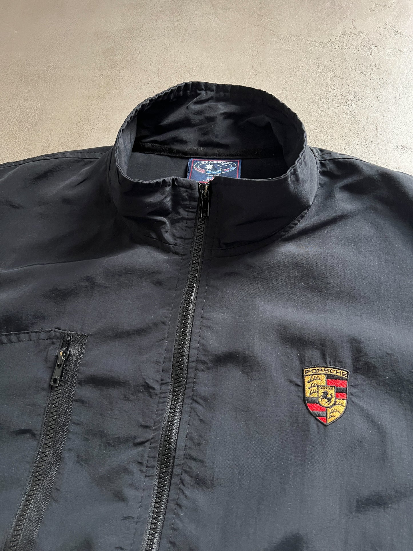 BLACK PORSCHE TRACK JACKET - 1990S - L