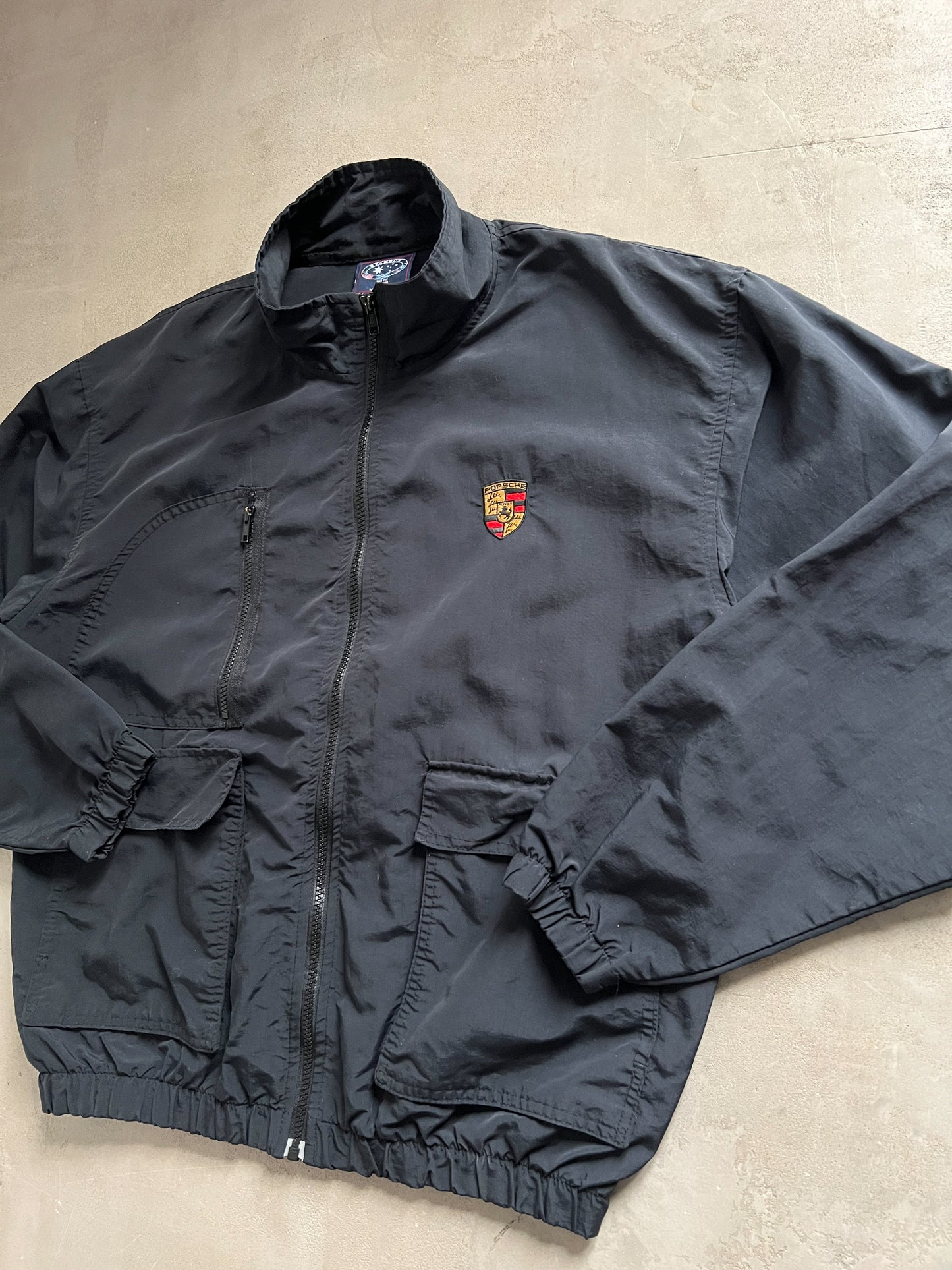 BLACK PORSCHE TRACK JACKET - 1990S - L