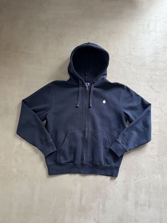 NAVY APPLE RUSSELL ZIP UP HOODIE - 1990S - M