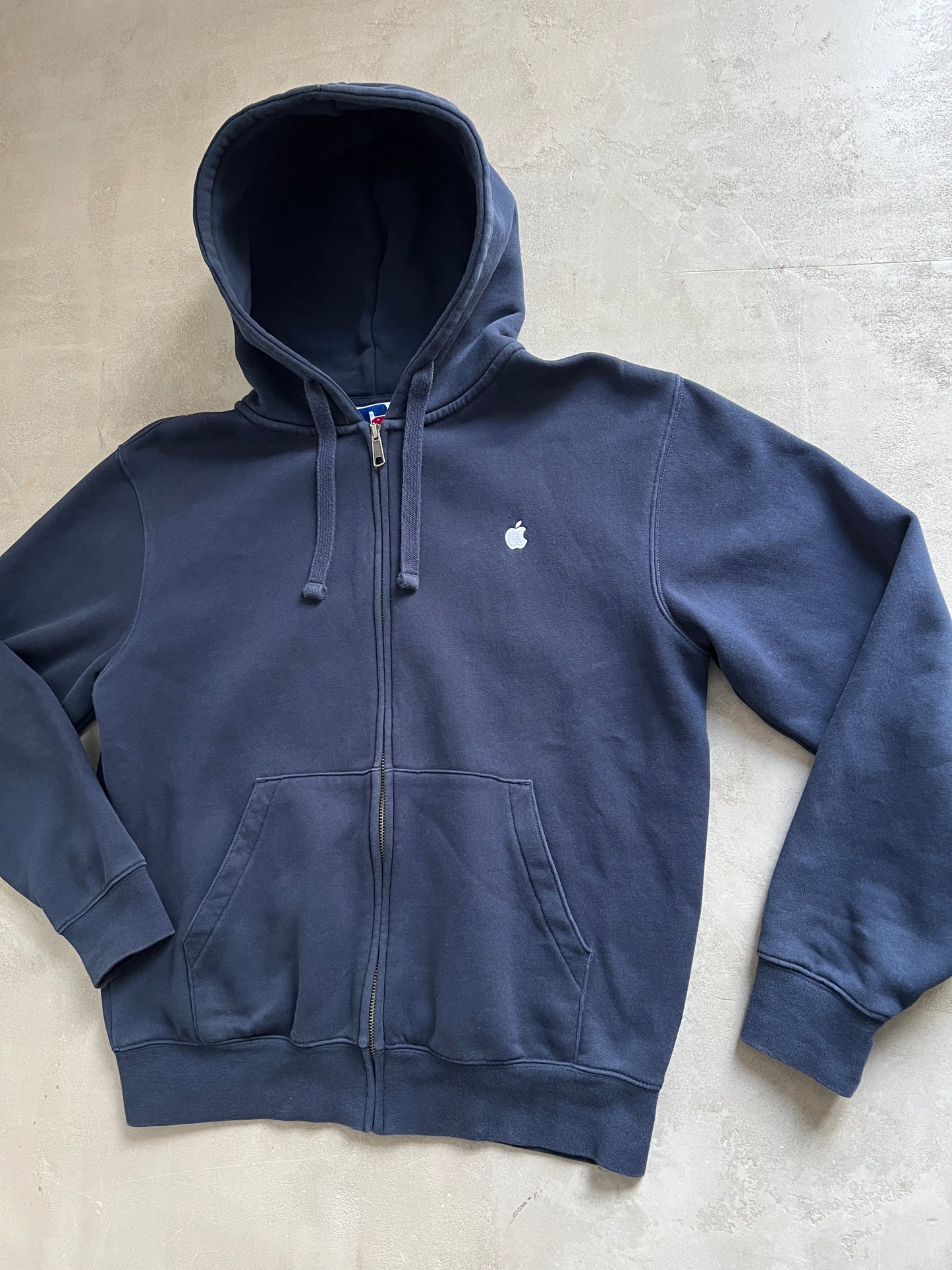 NAVY APPLE RUSSELL ZIP UP HOODIE - 1990S - M