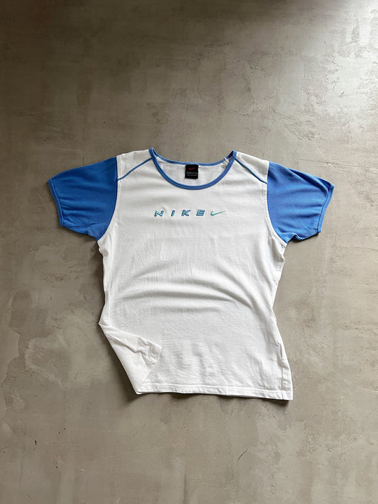 WHITE/BABY BLUE NIKE TEE - 2000S - WOMENS M