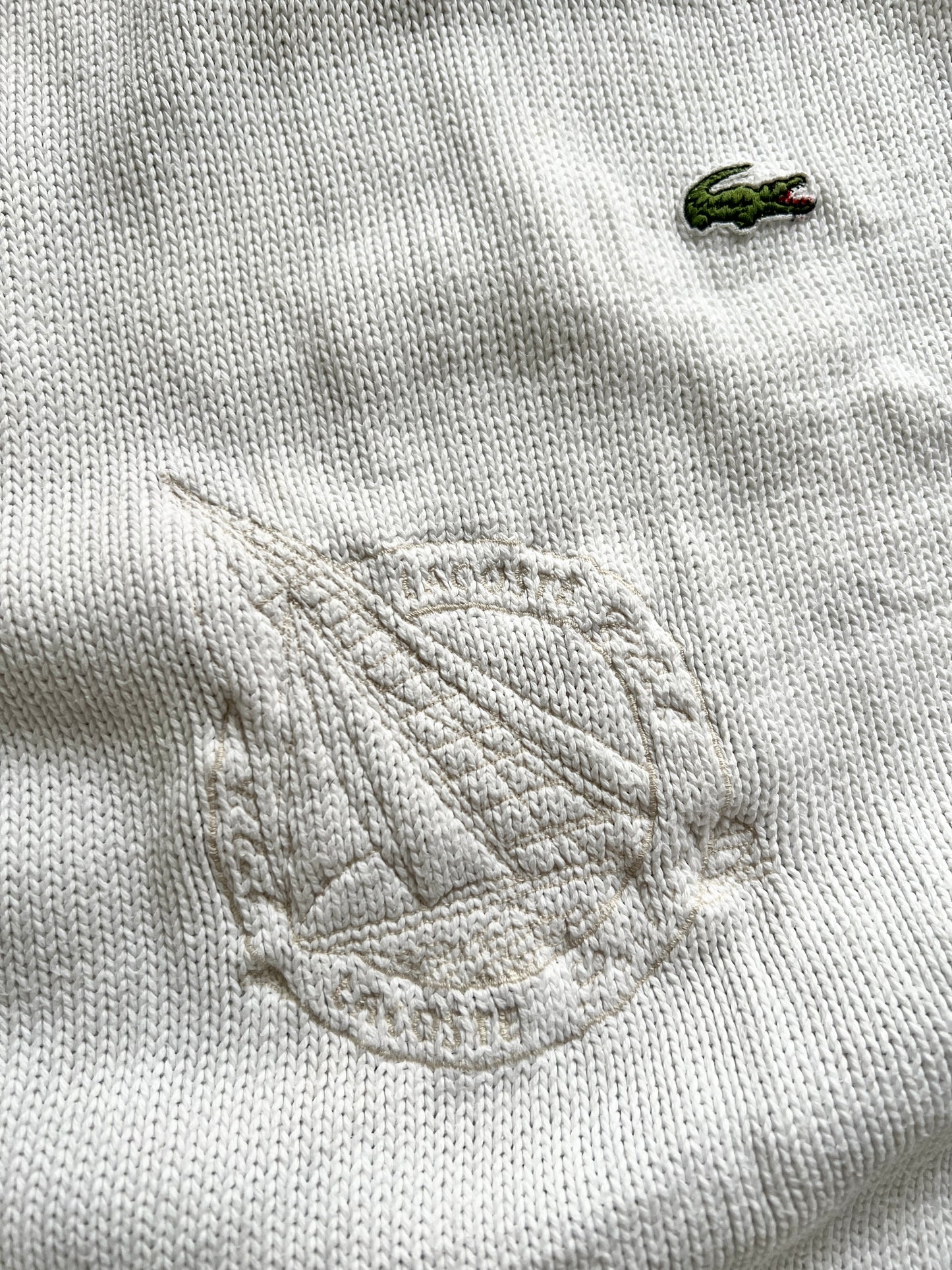 WHITE LACOSTE SAILING KNIT SWEATER - 1990S - M