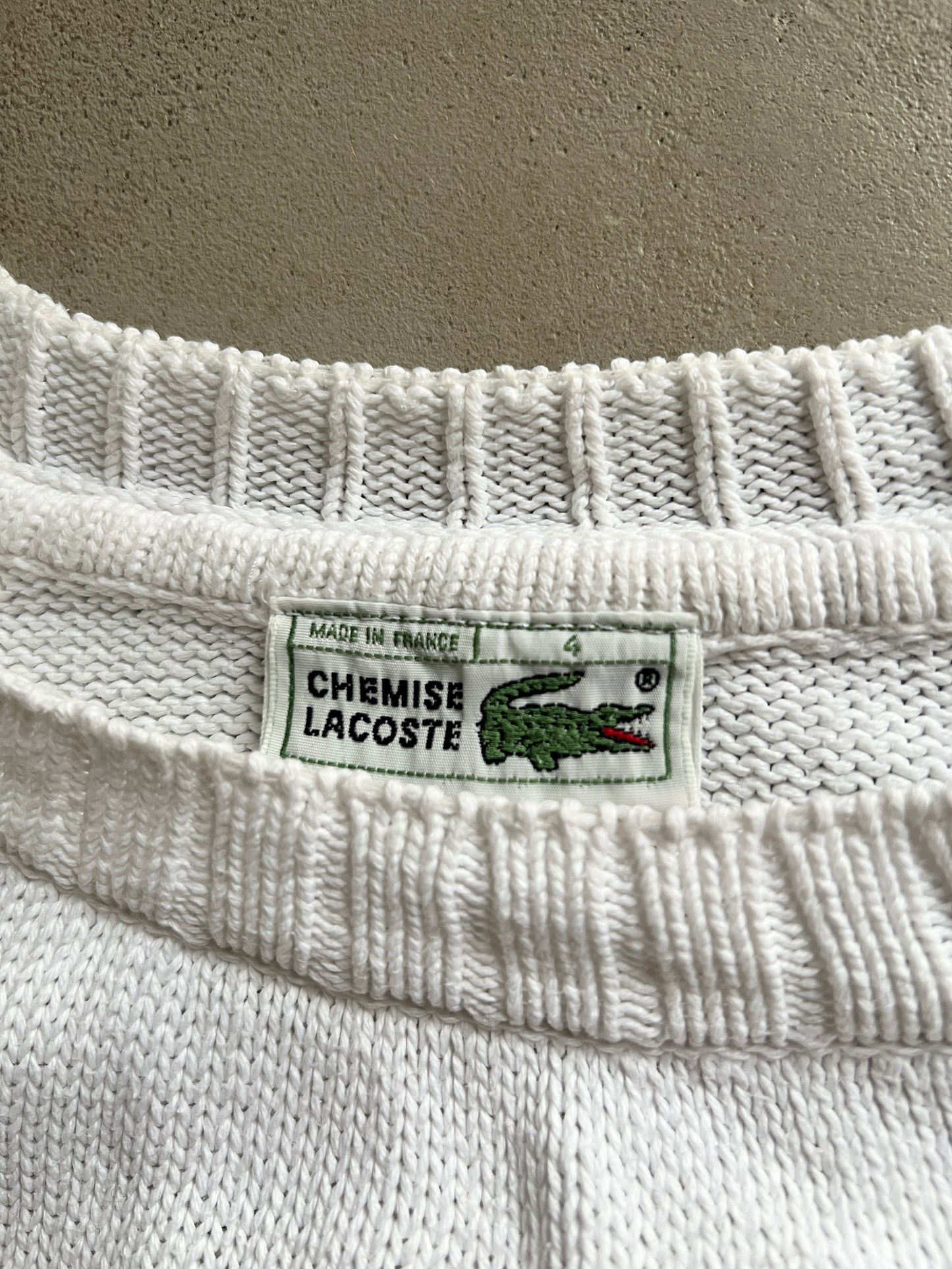 WHITE LACOSTE SAILING KNIT SWEATER - 1990S - M