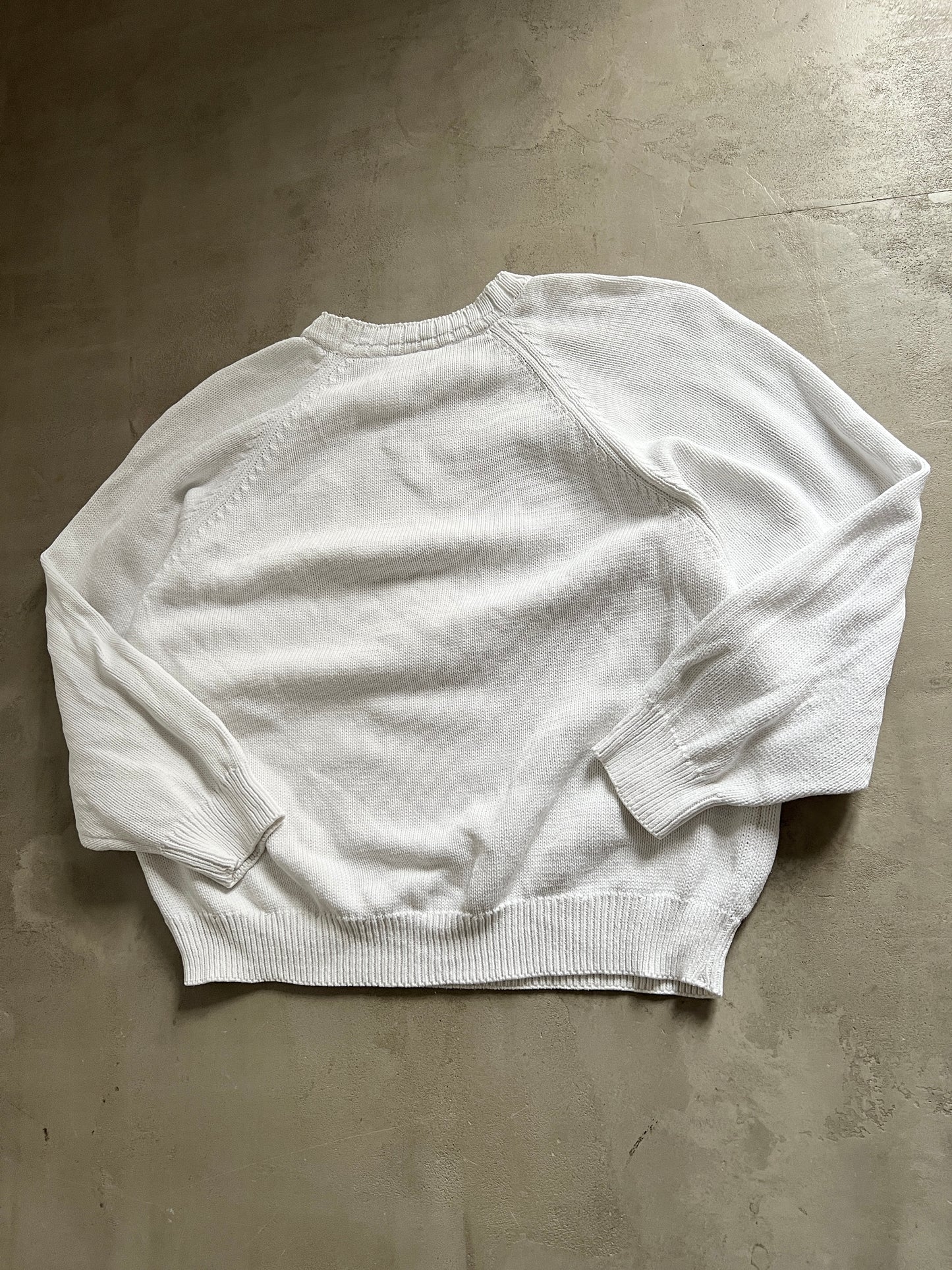 WHITE LACOSTE SAILING KNIT SWEATER - 1990S - M