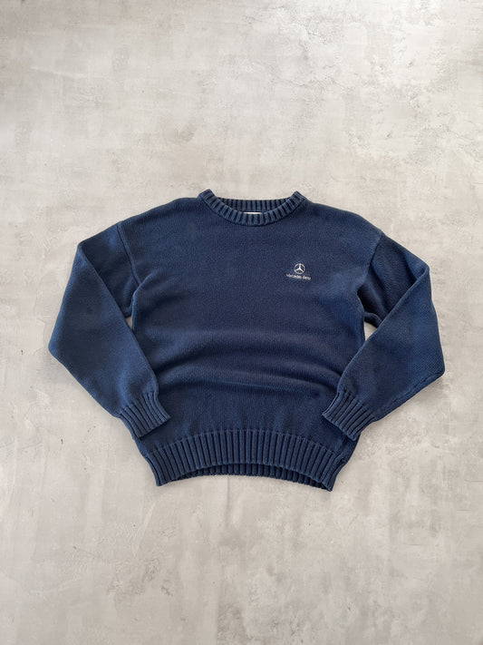 NAVY MERCEDES BENZ KNIT SWEATER - 1990S - S