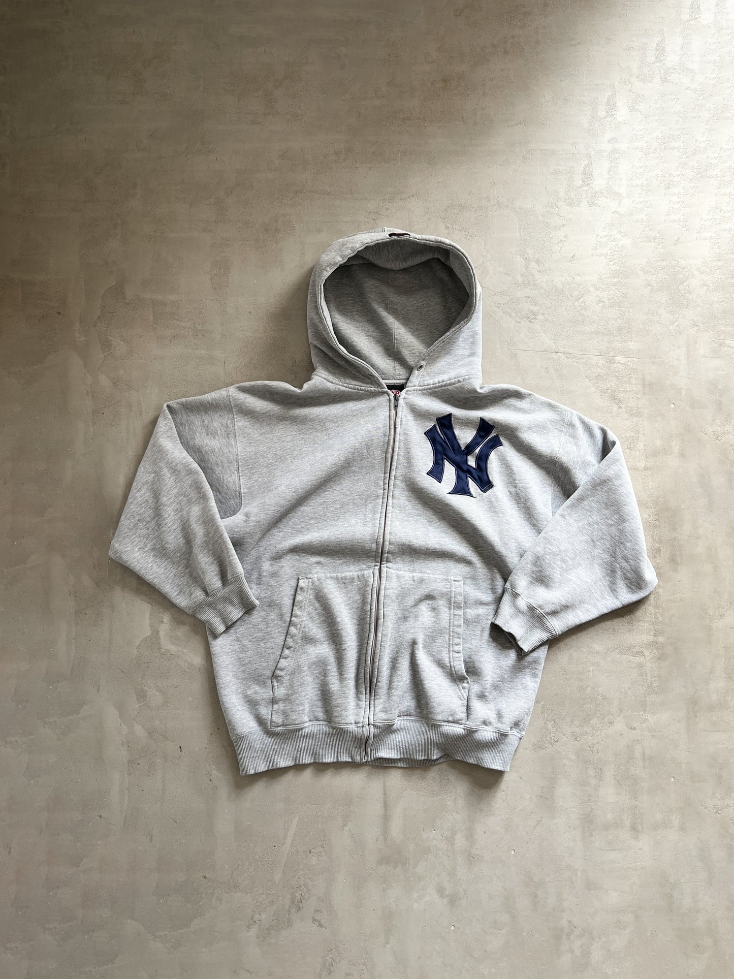 GREY YANKEES ZIP UP HOODIE - 2000S - XXL/XL