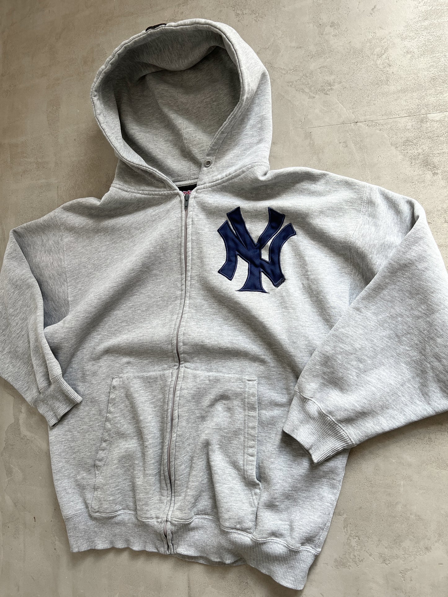 GREY YANKEES ZIP UP HOODIE - 2000S - XXL/XL