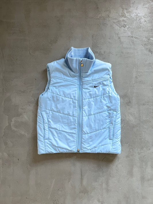 BABY BLUE NIKE PUFFER VEST - 2000S - WOMENS S