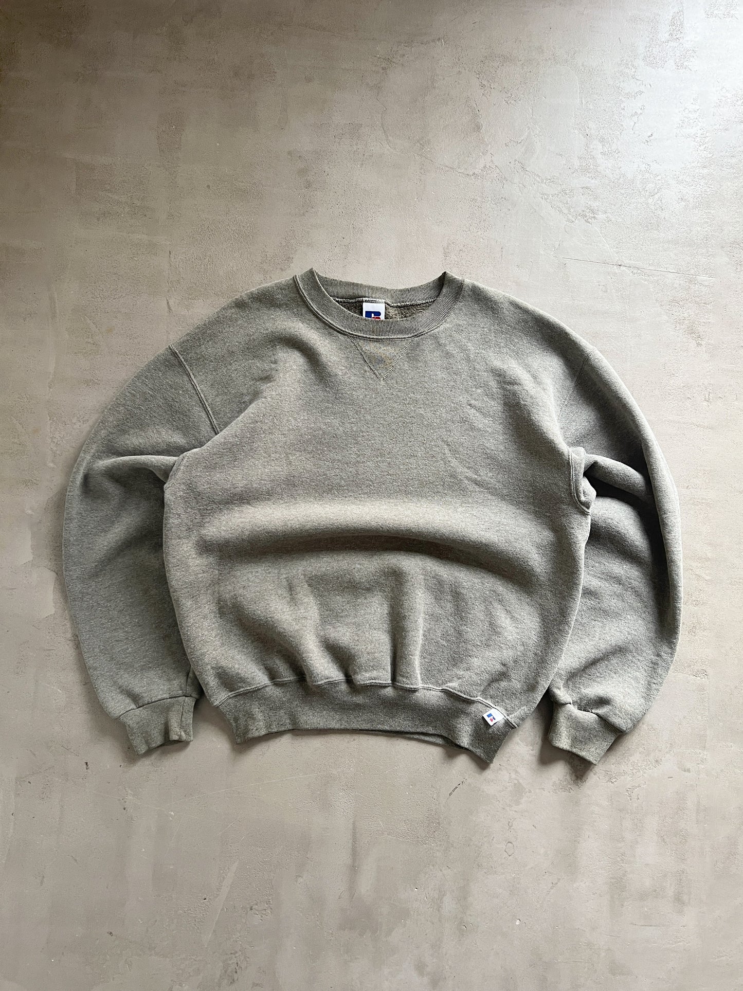 FADED BEIGE/GREY RUSSELL SWEATER - 1990S - M