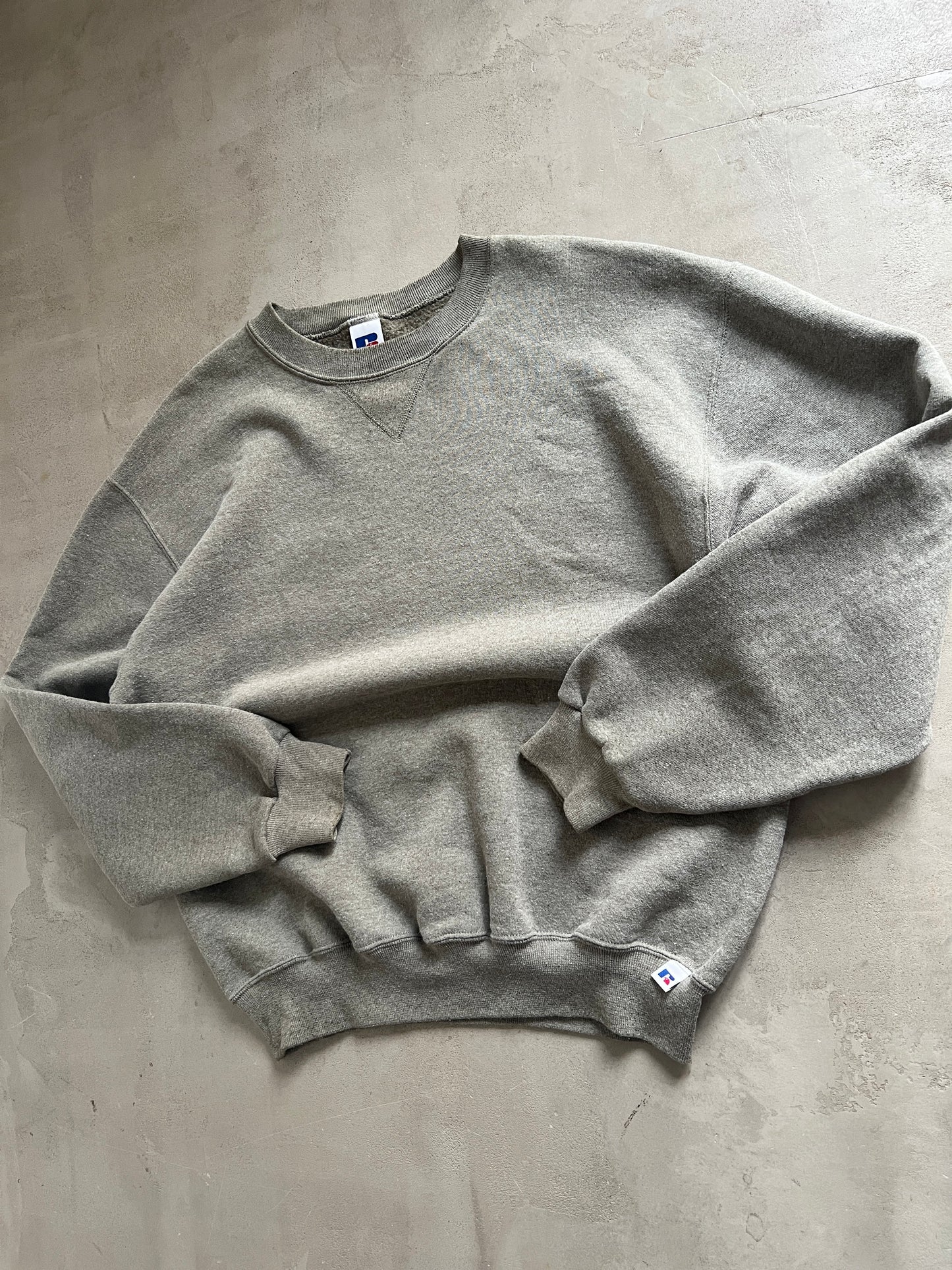 FADED BEIGE/GREY RUSSELL SWEATER - 1990S - M