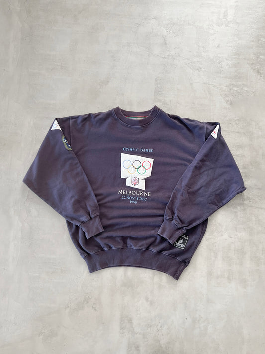 FADED NAVY/PURPLE OLYMPIC GAMES SWEATER - 1990S - L/XL