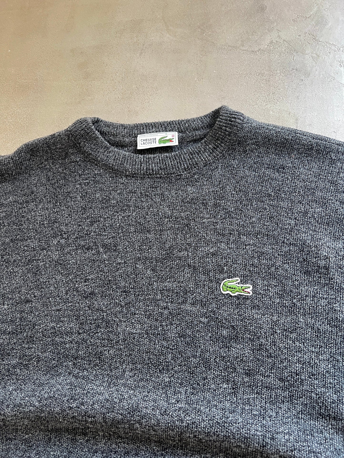 GREY LACOSTE KNIT SWEATER - 2000S - M