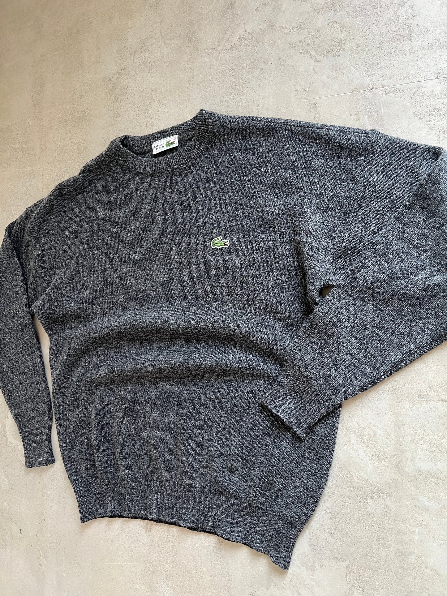 GREY LACOSTE KNIT SWEATER - 2000S - M