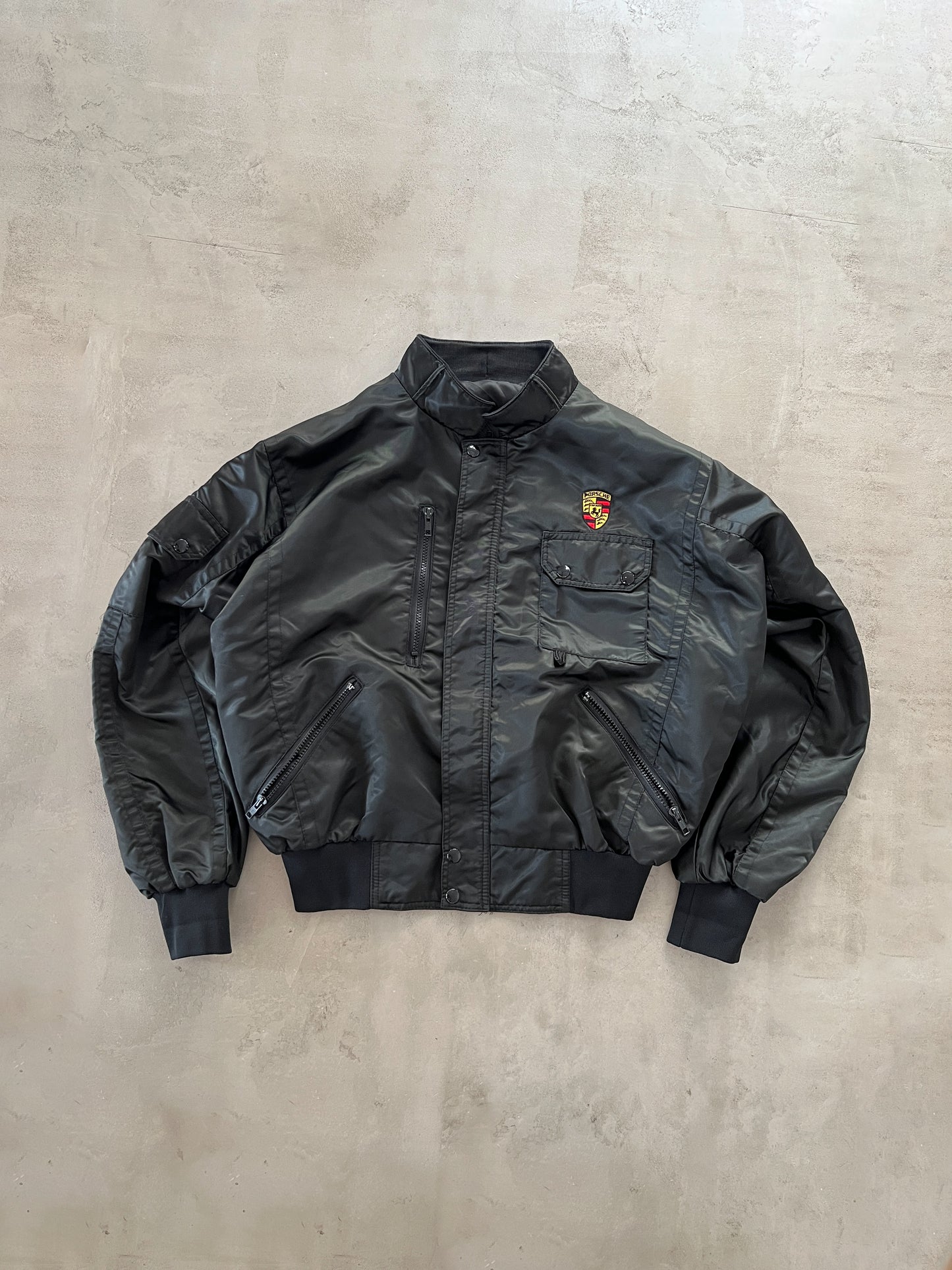 BLACK PORSCHE JACKET - 1990S - M/L