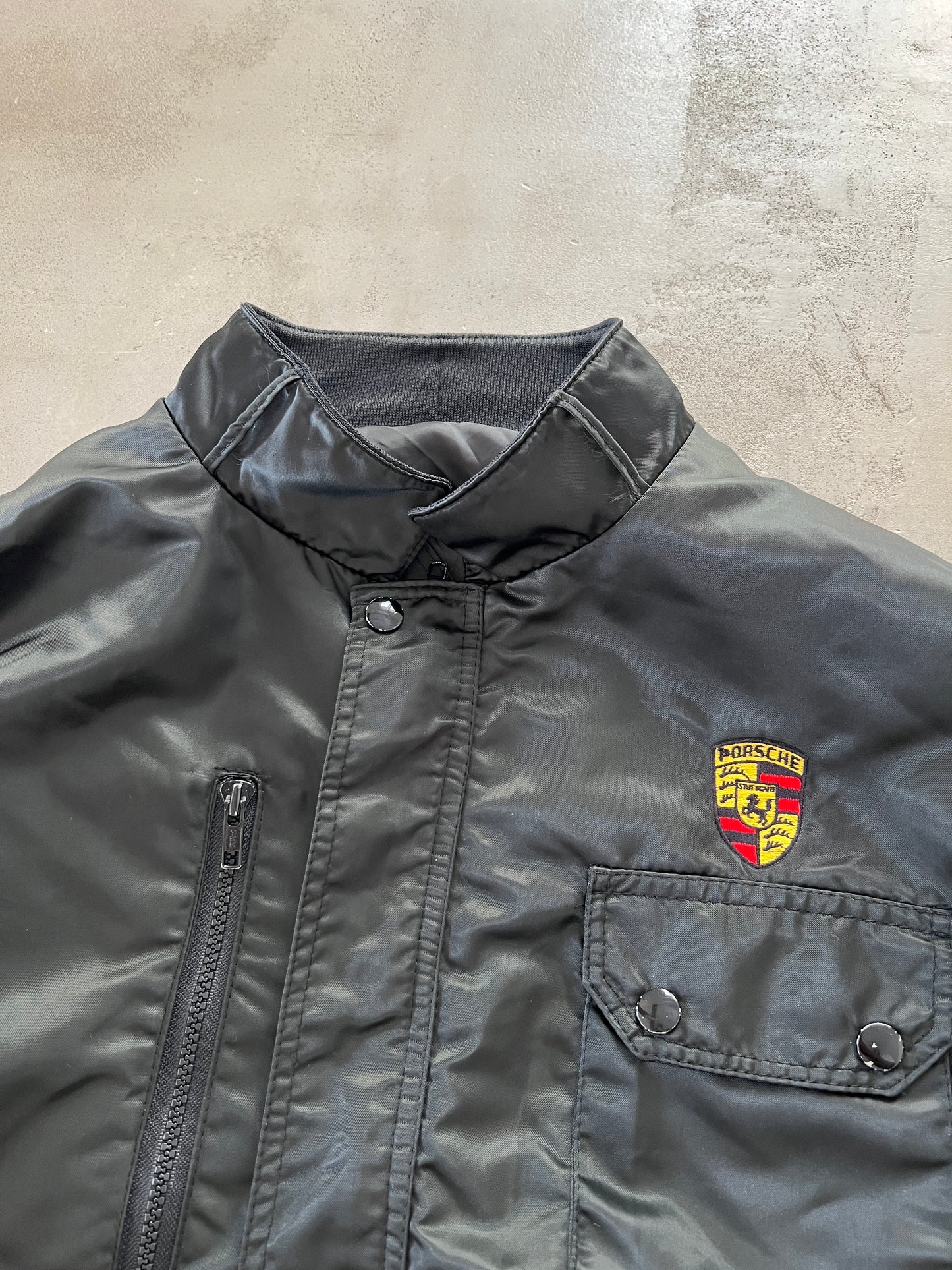 BLACK PORSCHE JACKET - 1990S - M/L