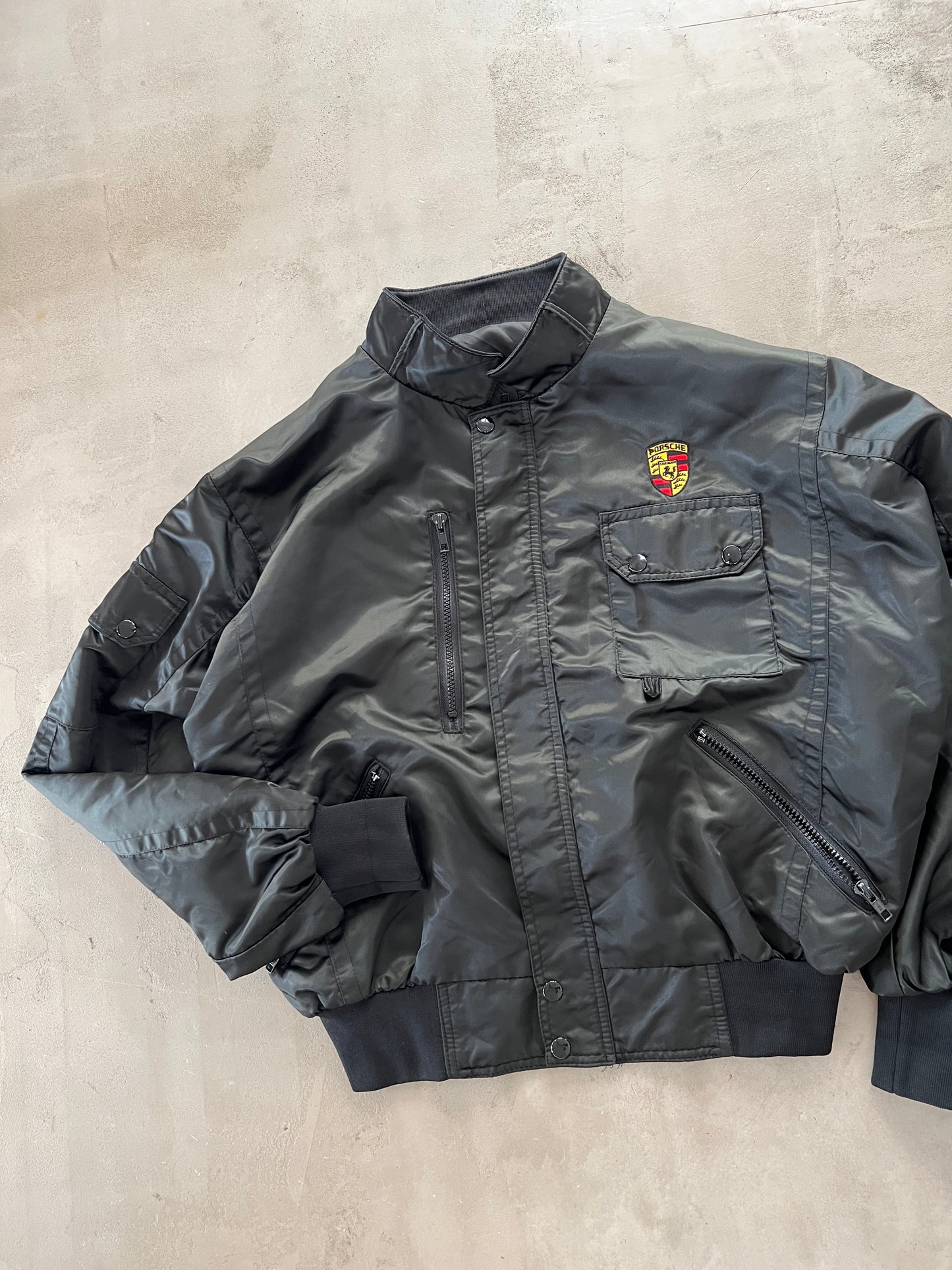 BLACK PORSCHE JACKET - 1990S - M/L