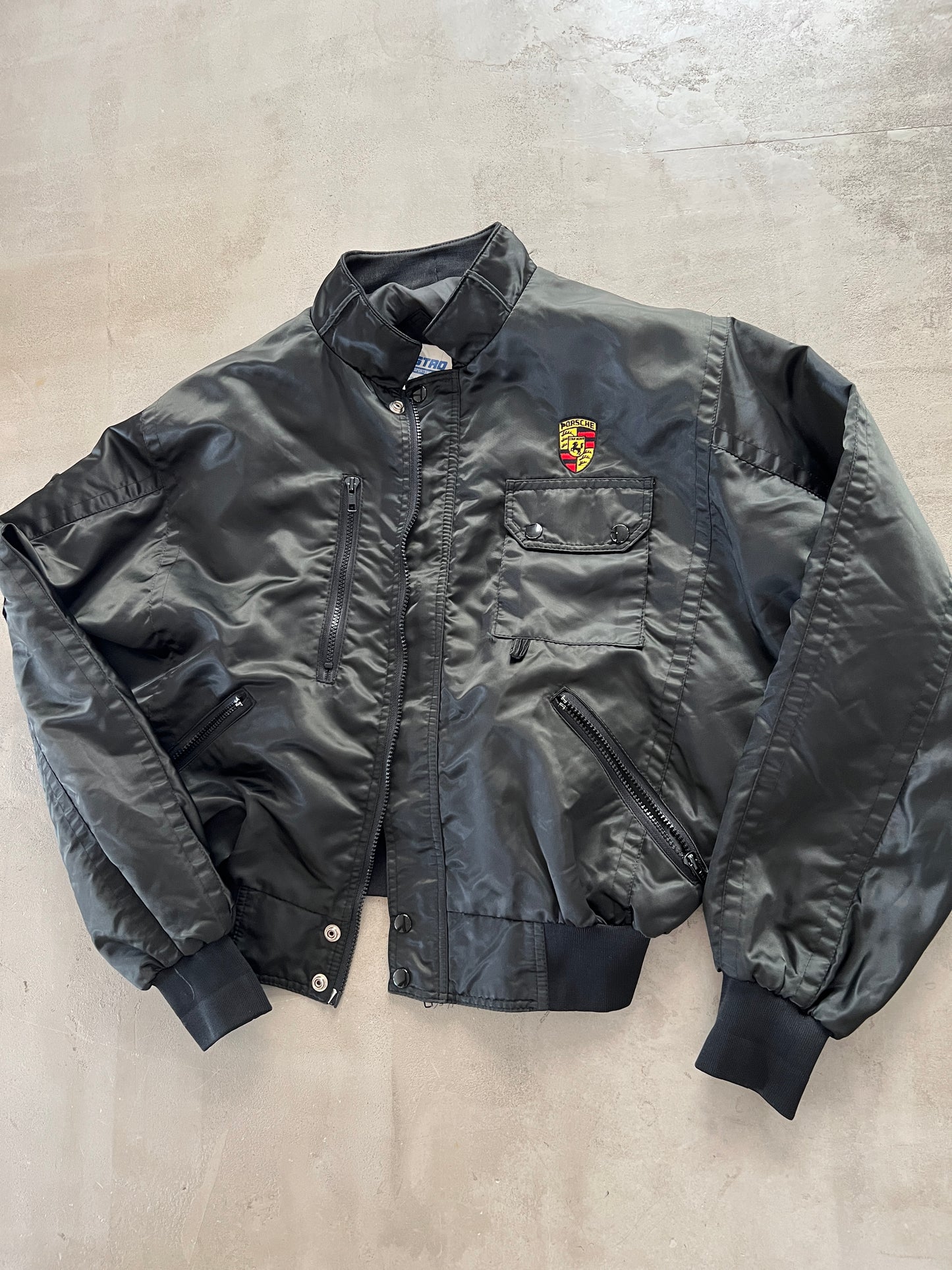 BLACK PORSCHE JACKET - 1990S - M/L