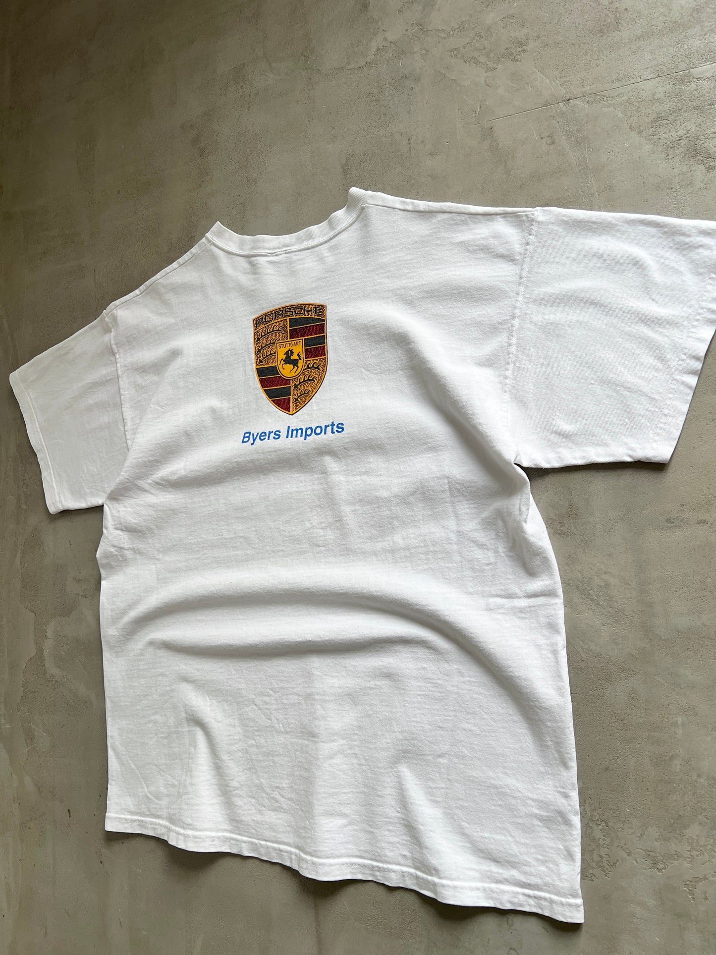 WHITE PORSCHE DEALERSHIP TEE - 1990S - L