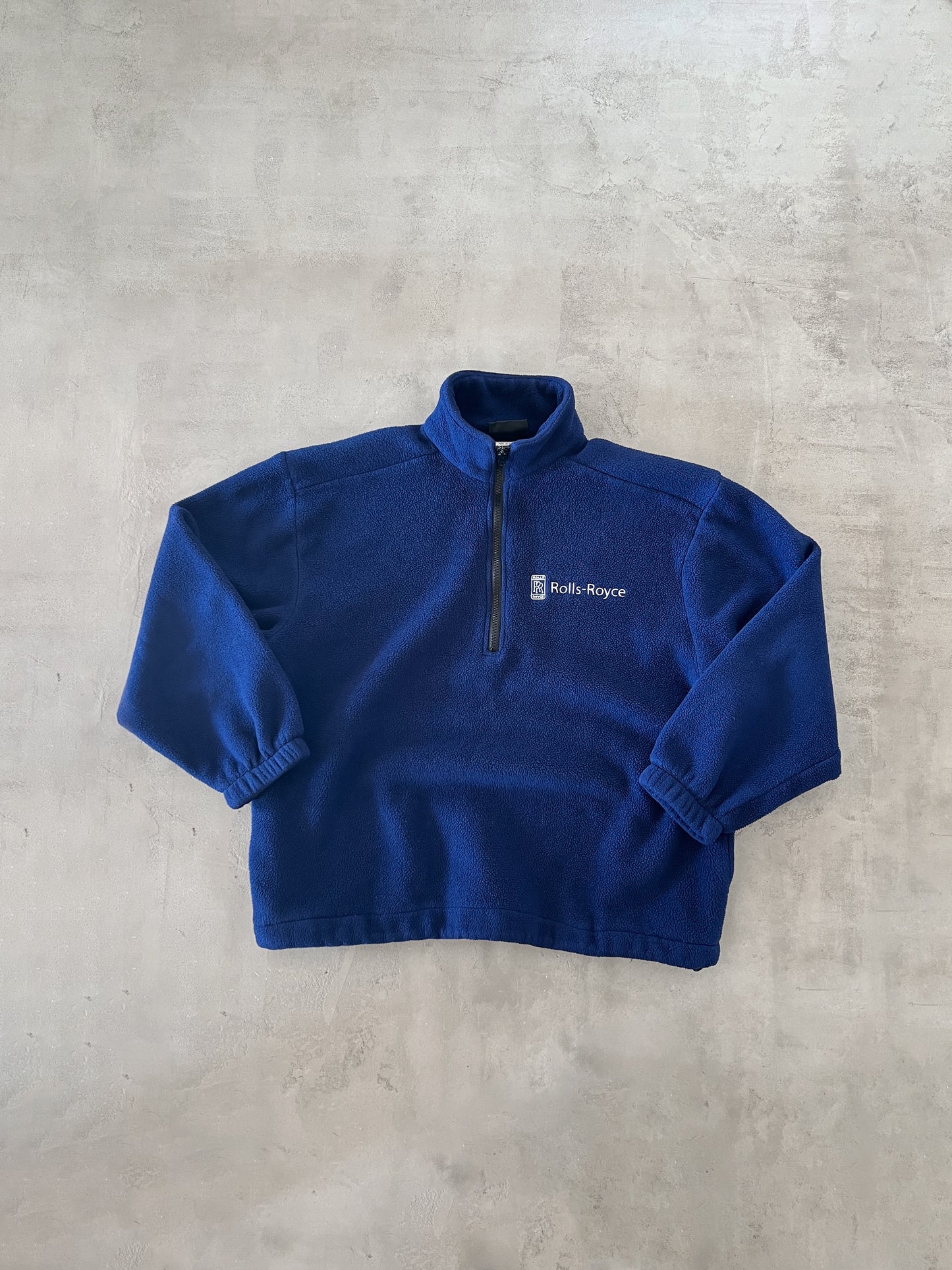 NAVY ROLLS ROYCE HALF ZIP FLEECE - 1990S - S/M