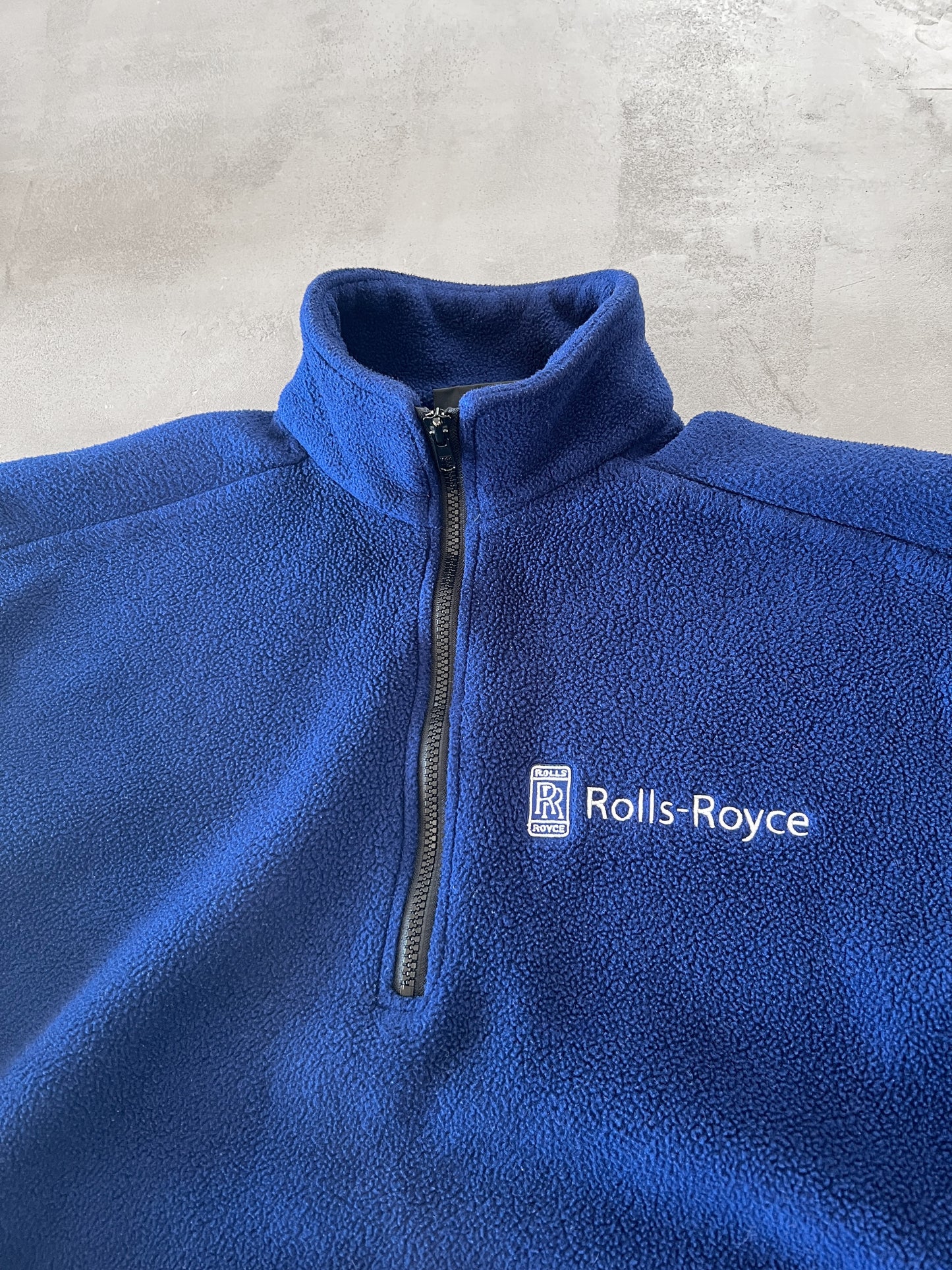 NAVY ROLLS ROYCE HALF ZIP FLEECE - 1990S - S/M
