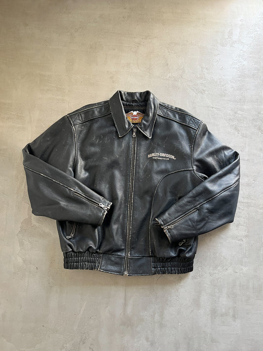 BLACK HARLEY DAVIDSON LEATHER JACKET - 1990S - XL