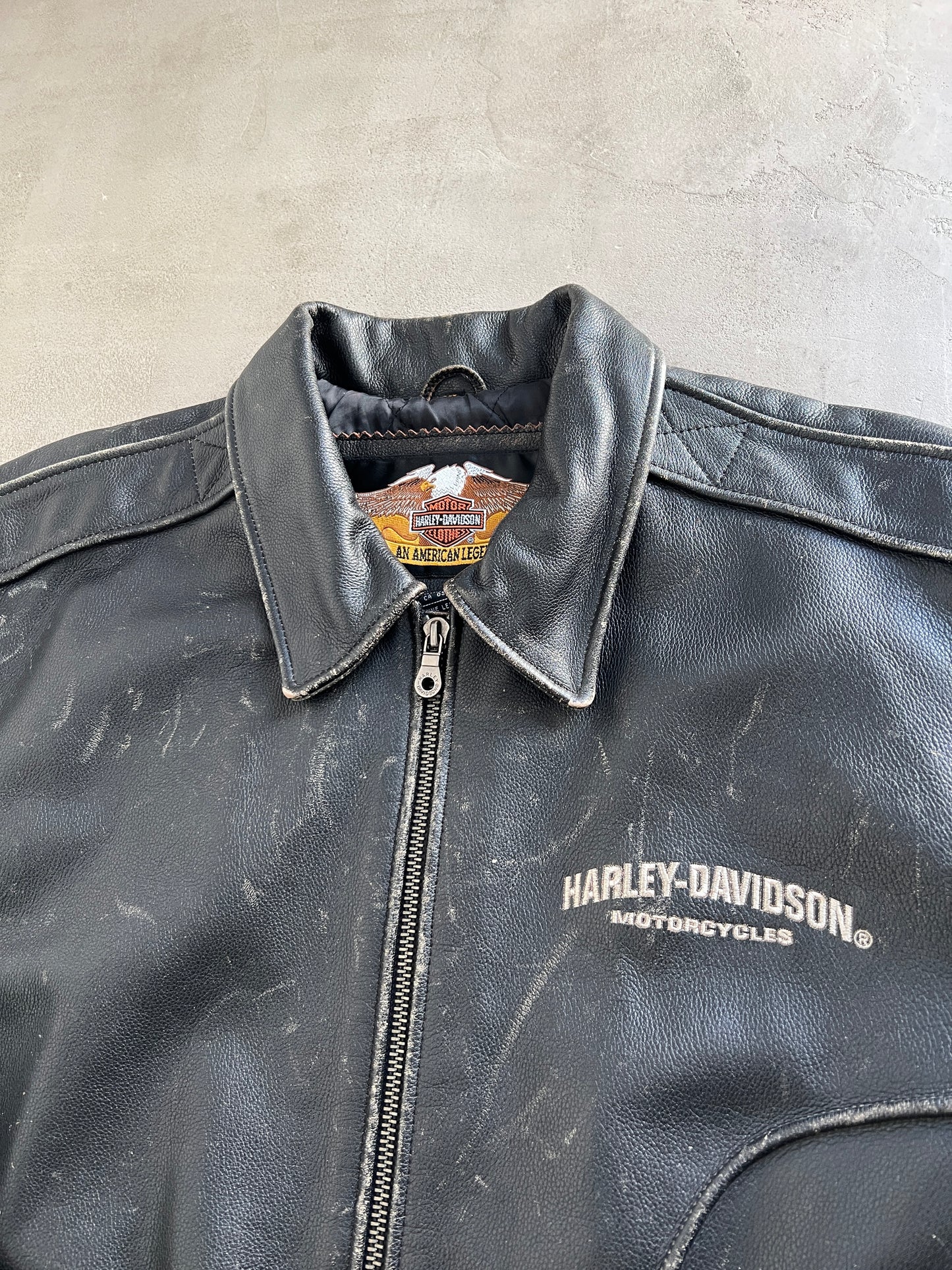 BLACK HARLEY DAVIDSON LEATHER JACKET - 1990S - XL