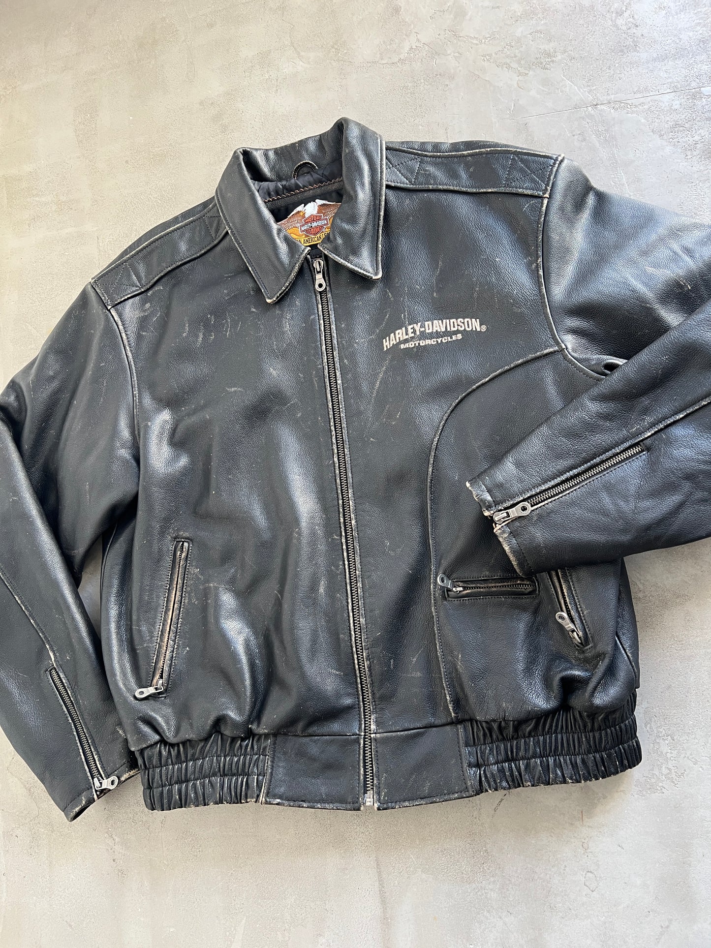 BLACK HARLEY DAVIDSON LEATHER JACKET - 1990S - XL