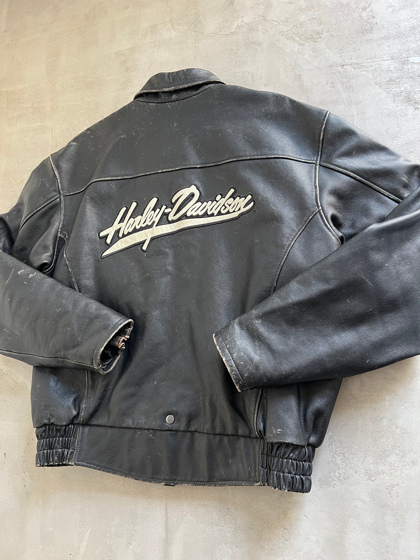 BLACK HARLEY DAVIDSON LEATHER JACKET - 1990S - XL