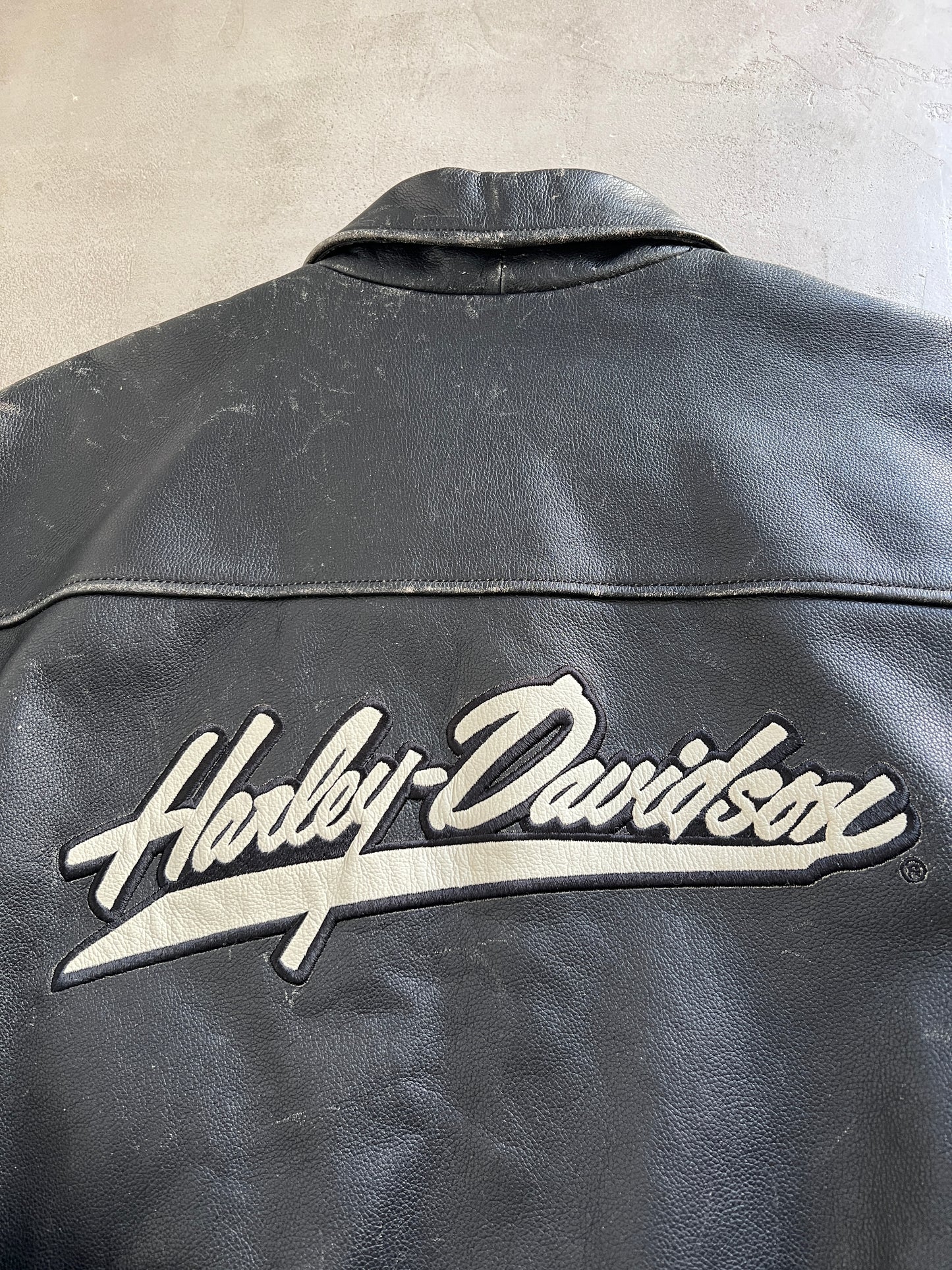 BLACK HARLEY DAVIDSON LEATHER JACKET - 1990S - XL