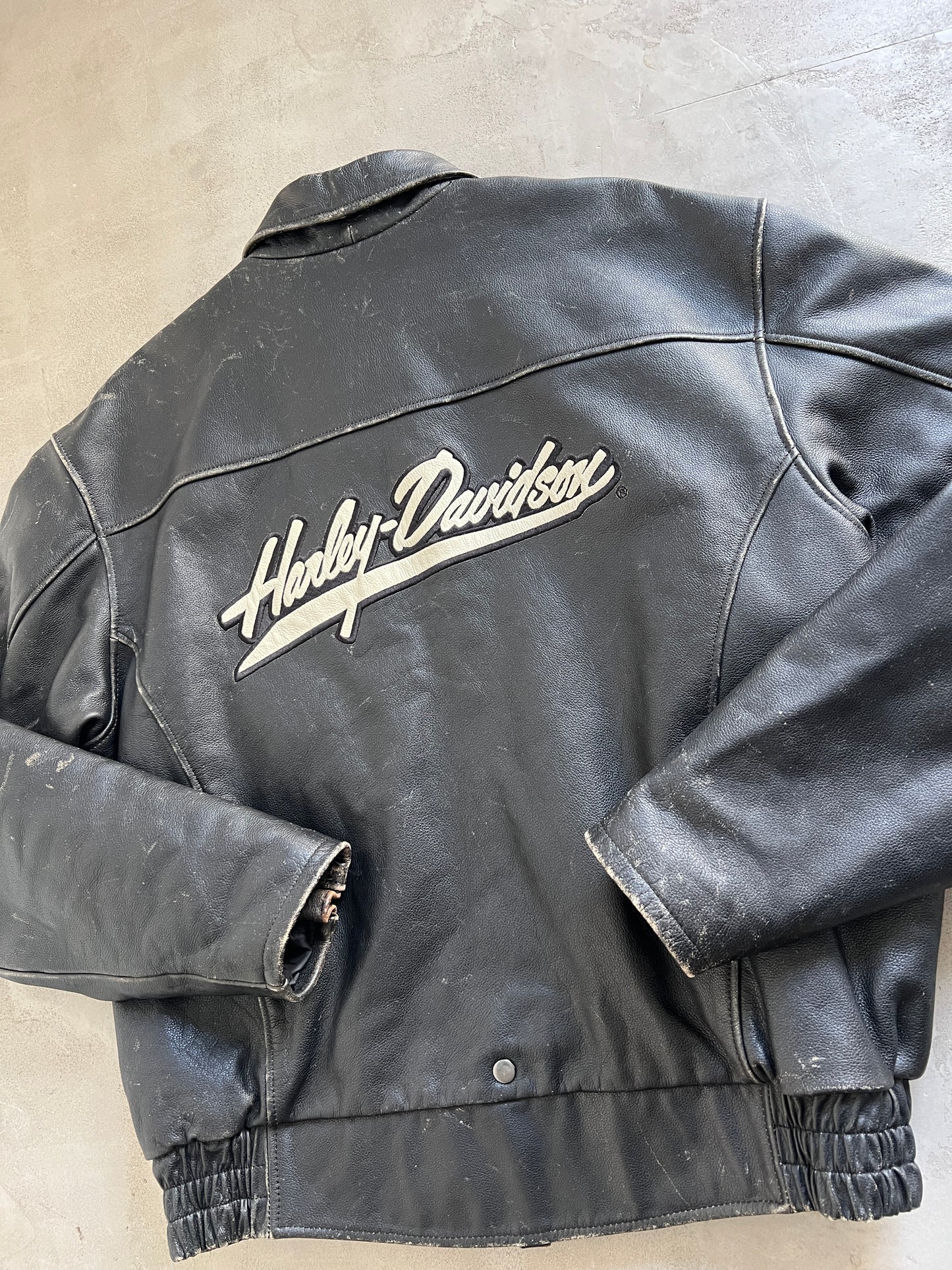 BLACK HARLEY DAVIDSON LEATHER JACKET - 1990S - XL