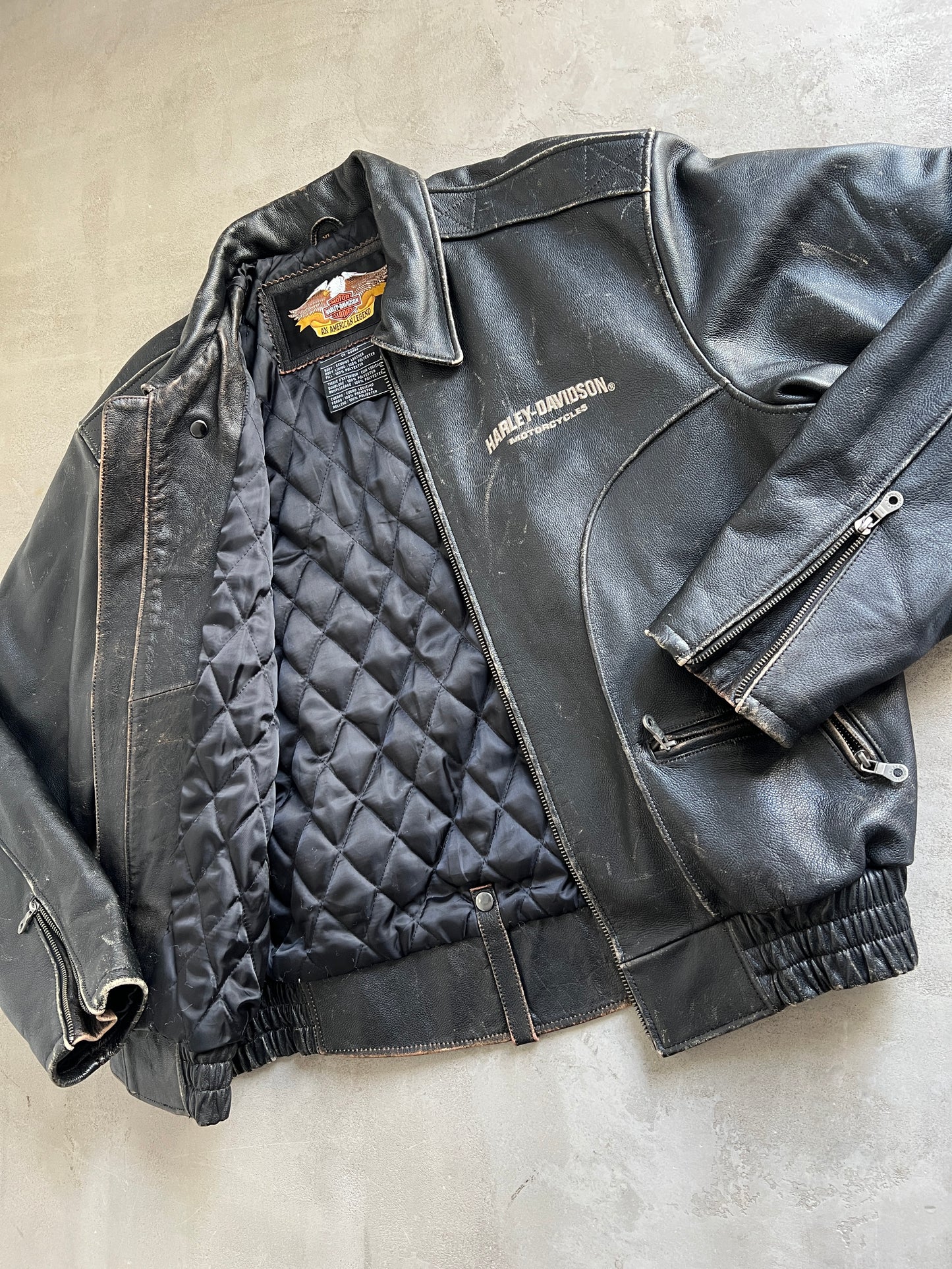 BLACK HARLEY DAVIDSON LEATHER JACKET - 1990S - XL