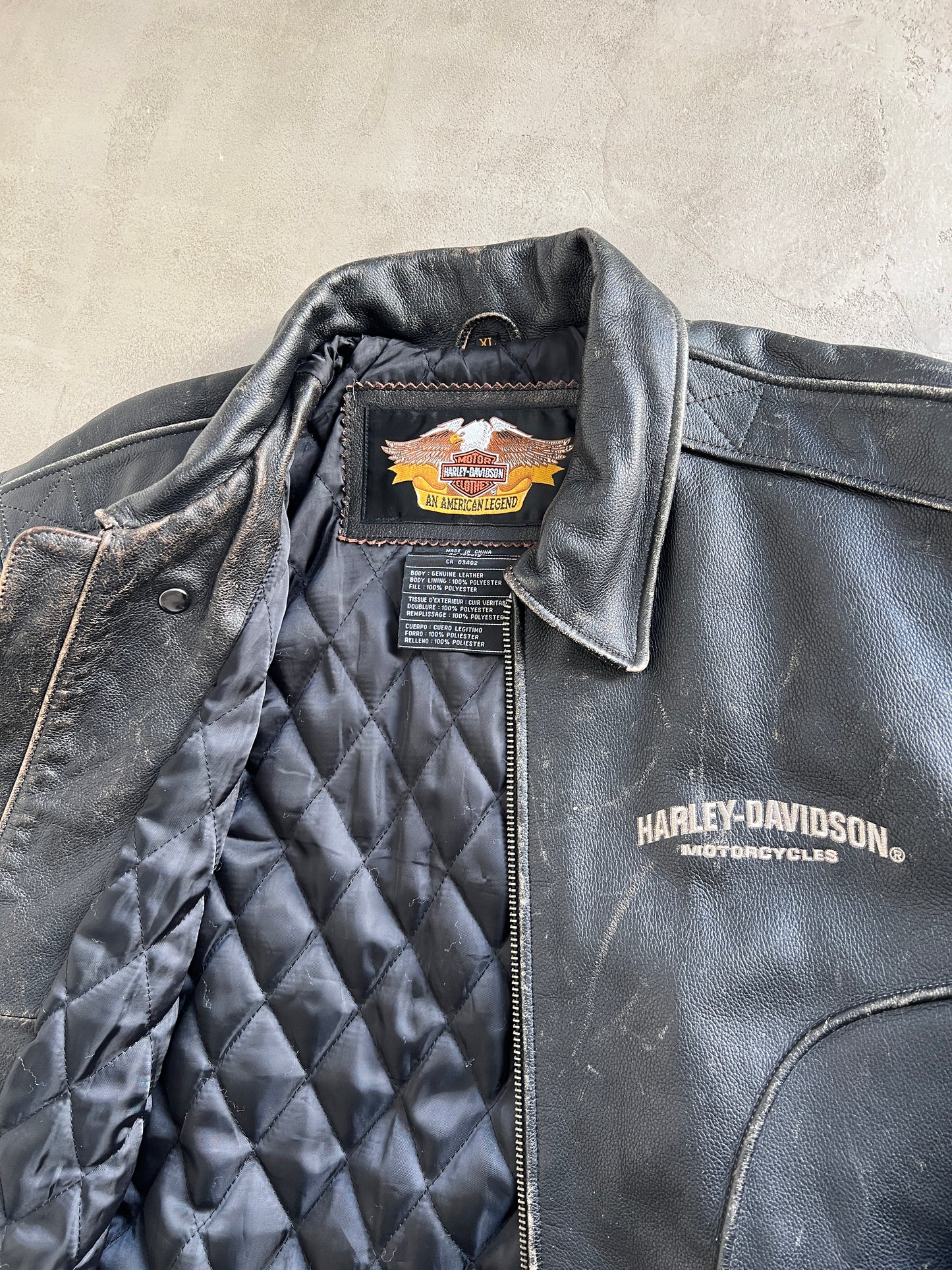 BLACK HARLEY DAVIDSON LEATHER JACKET - 1990S - XL