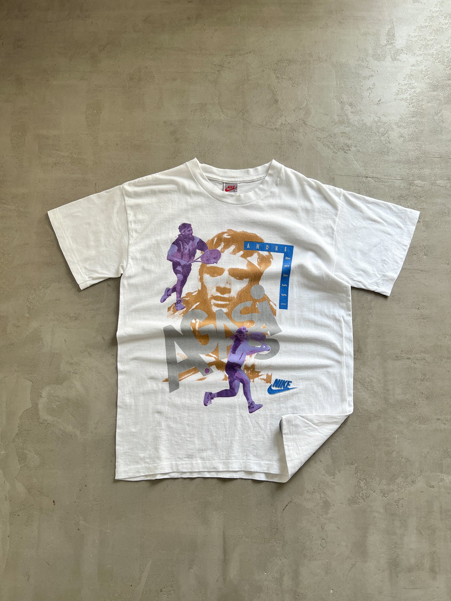 WHITE NIKE TENNIS X AGASSI TEE - 1990S - M