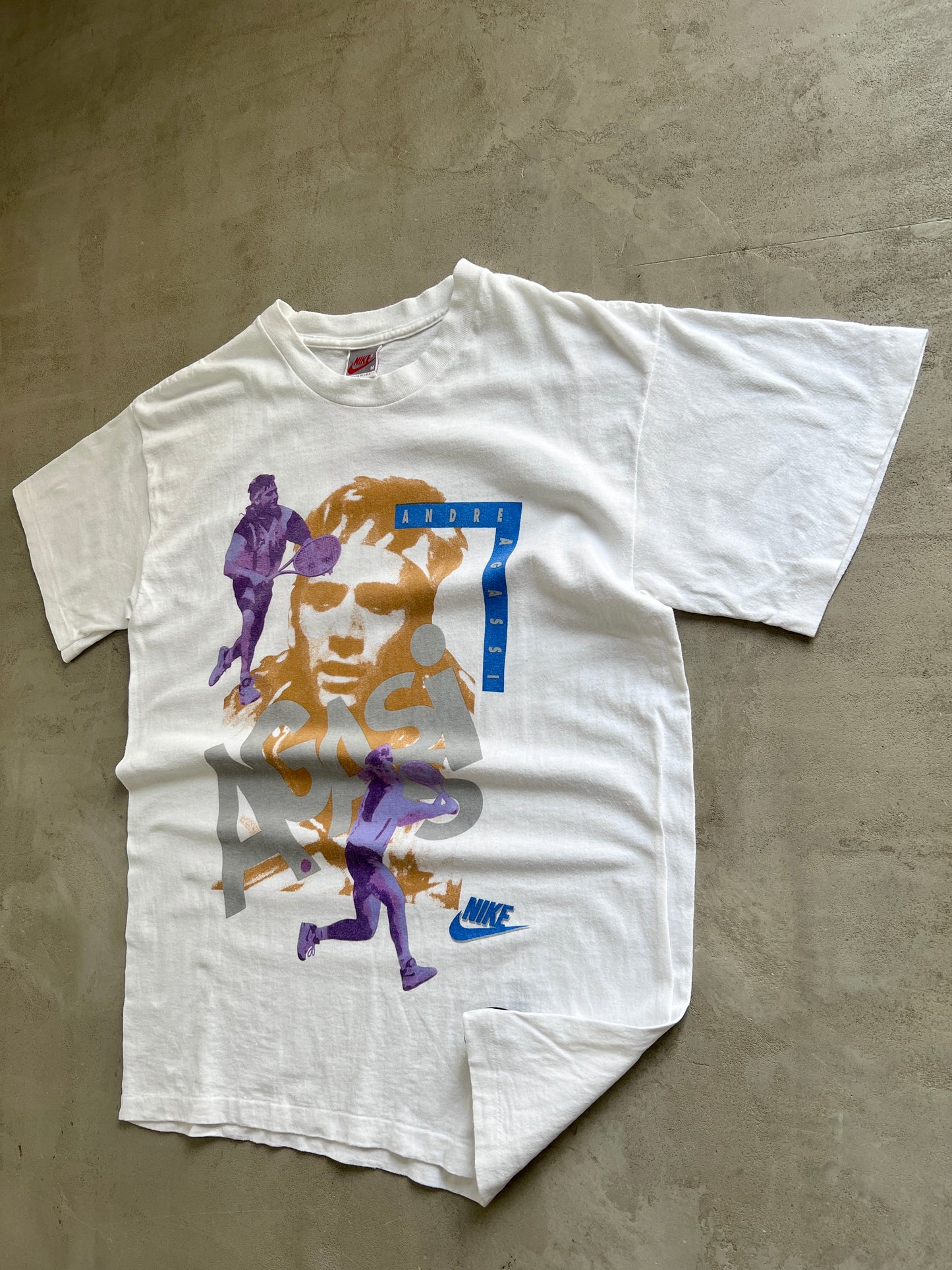 WHITE NIKE TENNIS X AGASSI TEE - 1990S - M