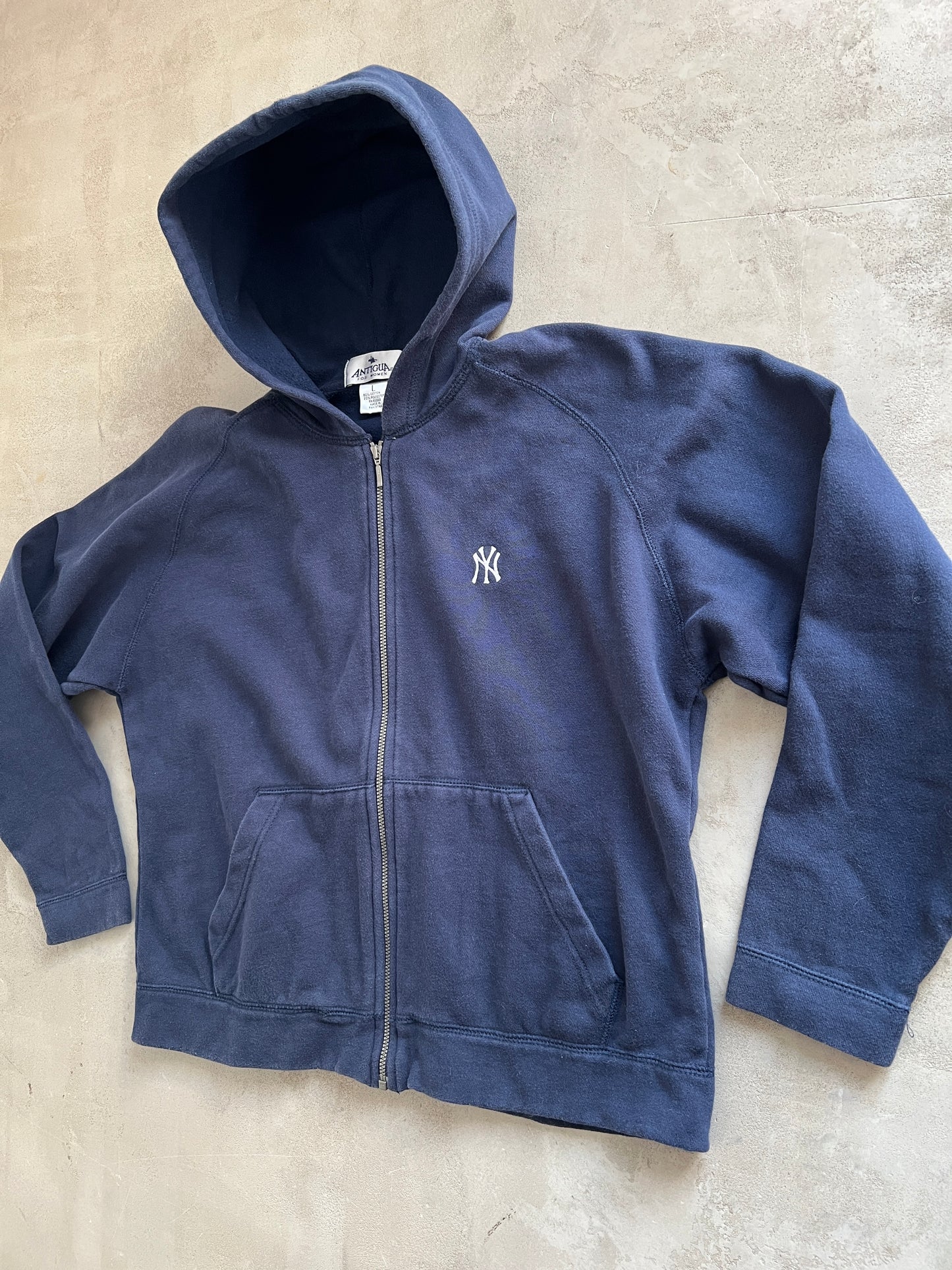 NAVY YANKEES ZIP UP HOODIE - 2000S - WOMENS M