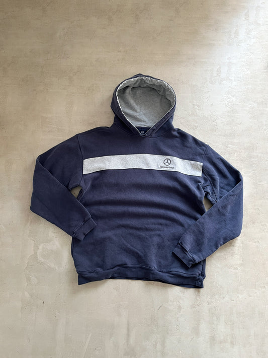 NAVY/GREY MERCEDES BENZ HOODIE - 1990S - XL/L