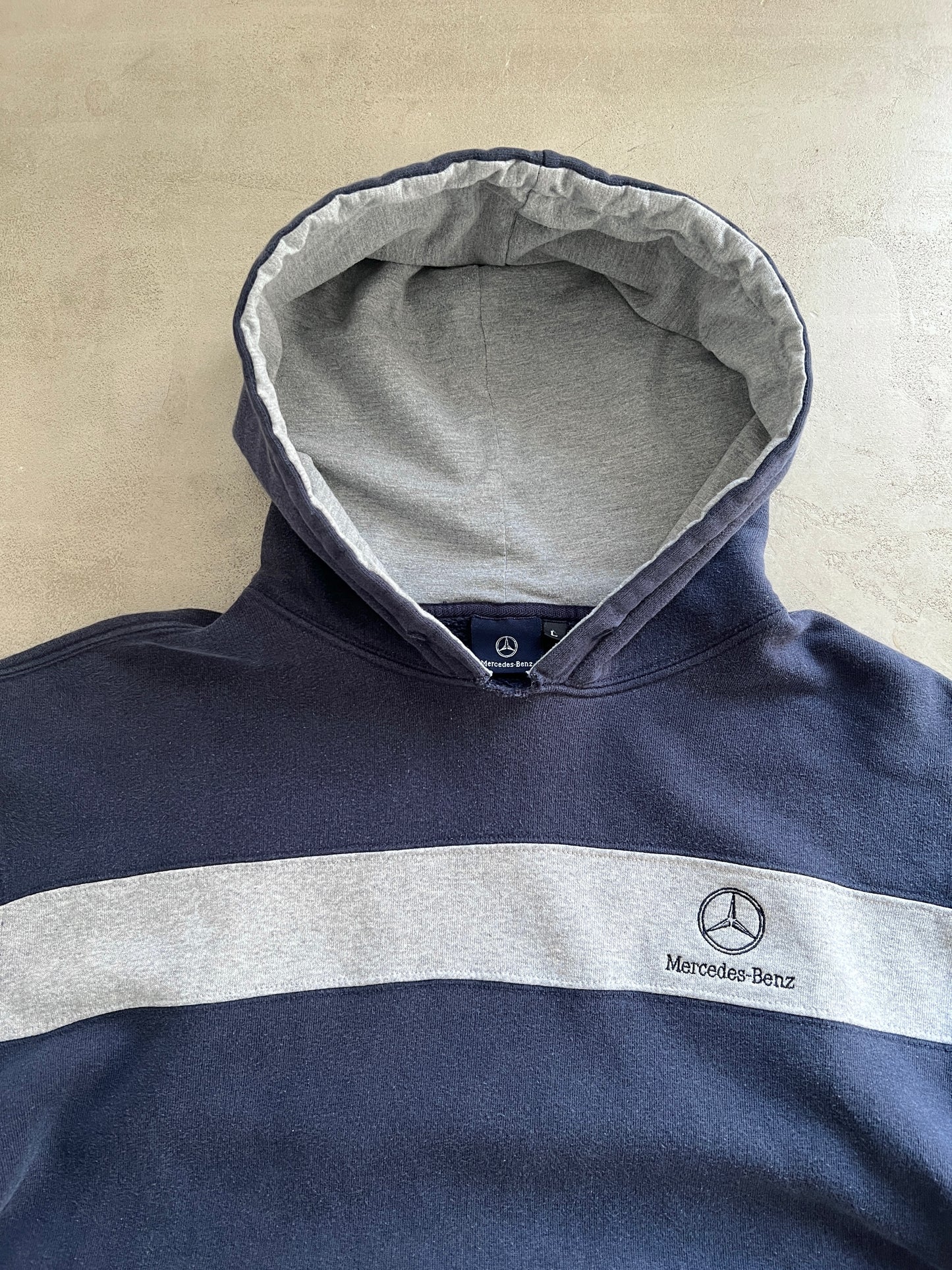 NAVY/GREY MERCEDES BENZ HOODIE - 1990S - XL/L