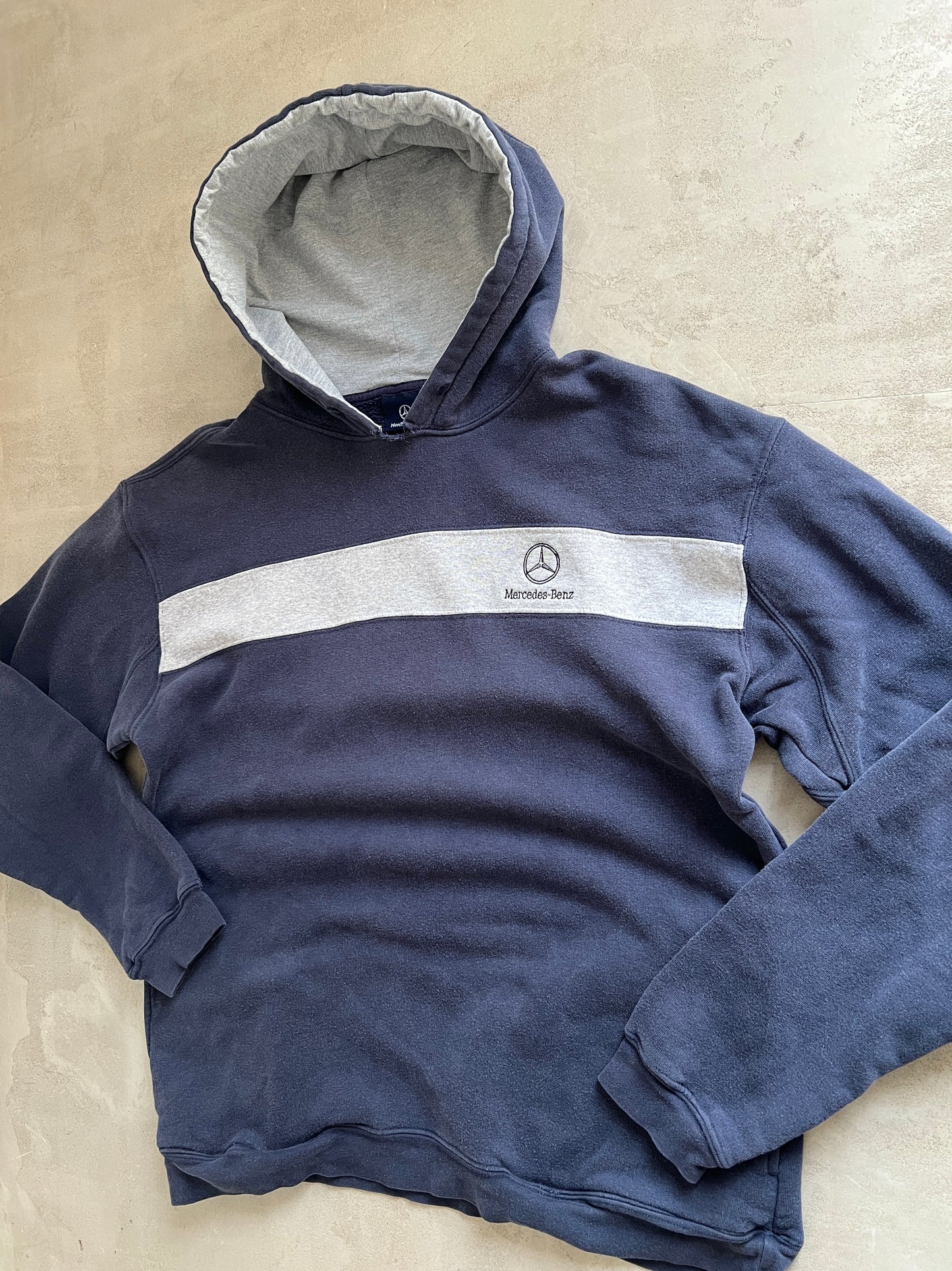 NAVY/GREY MERCEDES BENZ HOODIE - 1990S - XL/L