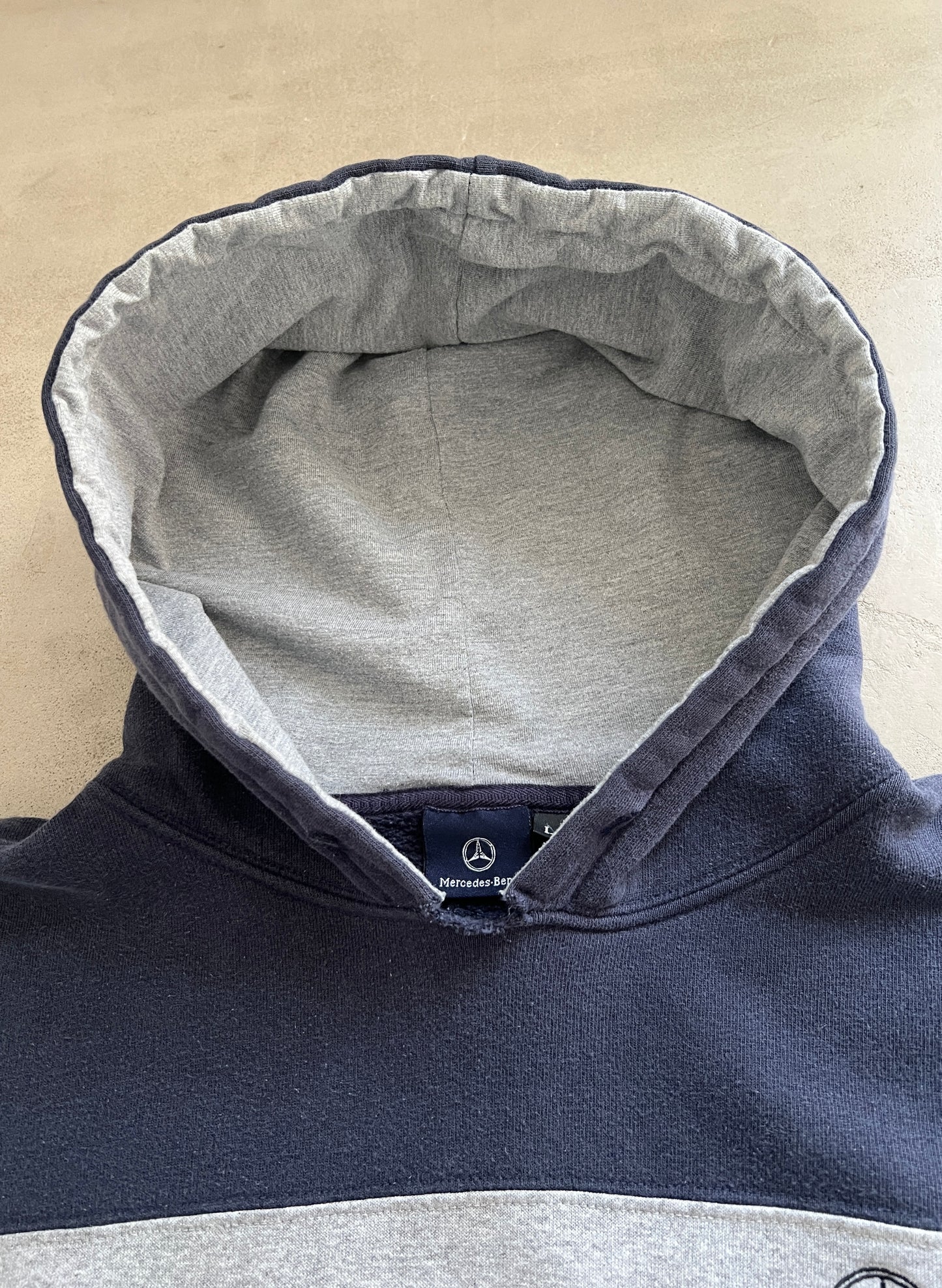 NAVY/GREY MERCEDES BENZ HOODIE - 1990S - XL/L