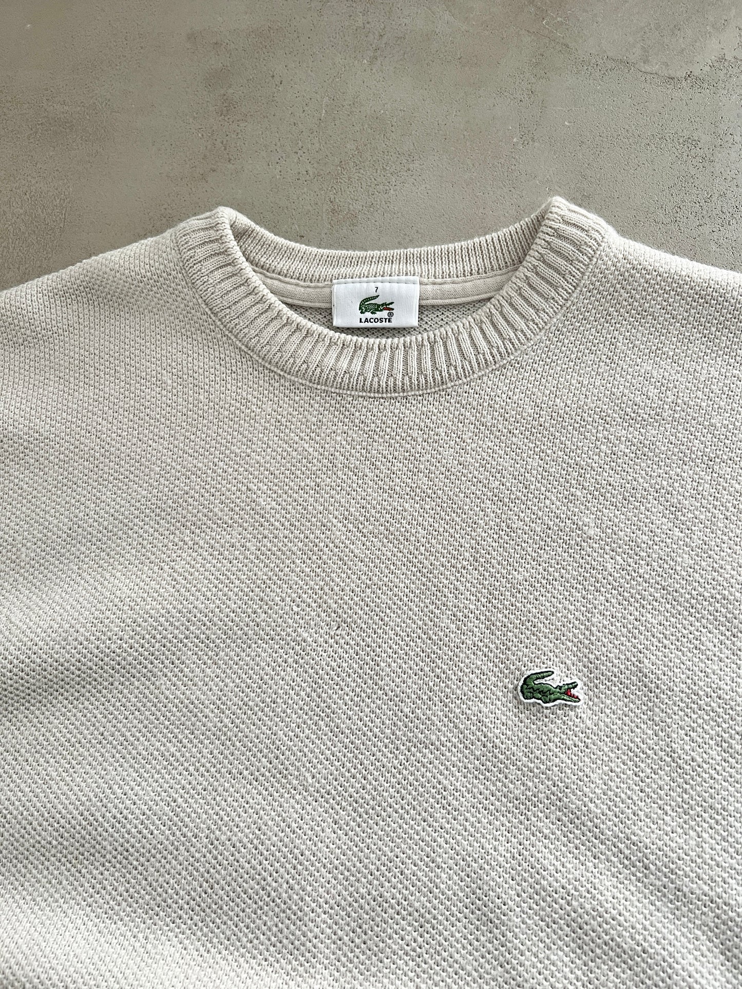 BEIGE LACOSTE KNIT SWEATER - 2000S - L