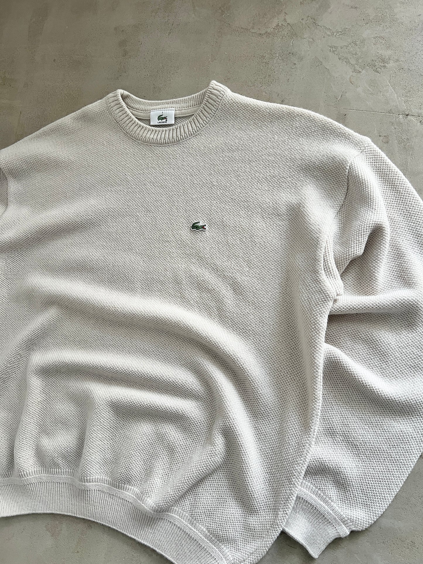 BEIGE LACOSTE KNIT SWEATER - 2000S - L