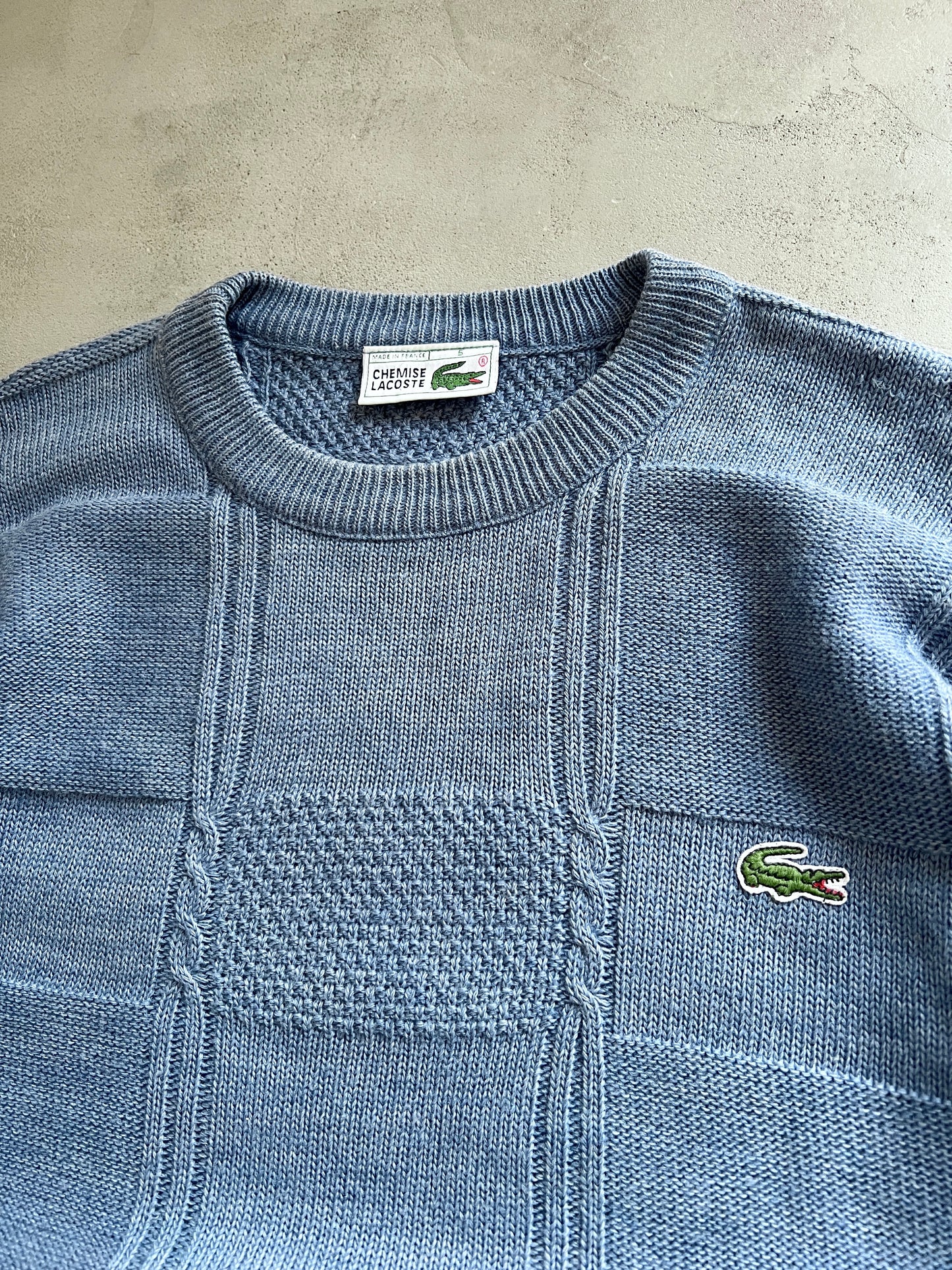 SLATE BLUE LACOSTE KNIT SWEATER - 1990S - M