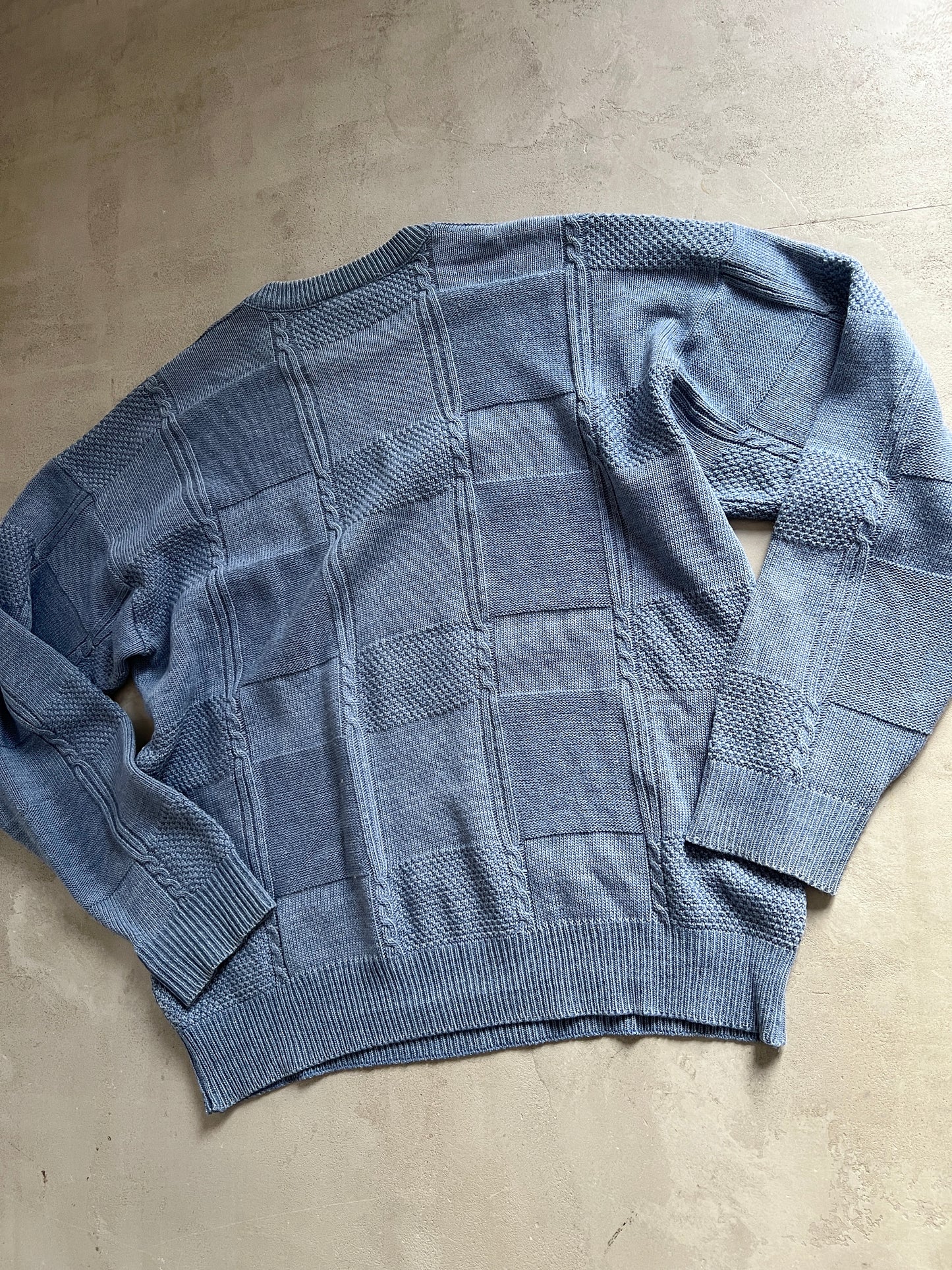 SLATE BLUE LACOSTE KNIT SWEATER - 1990S - M