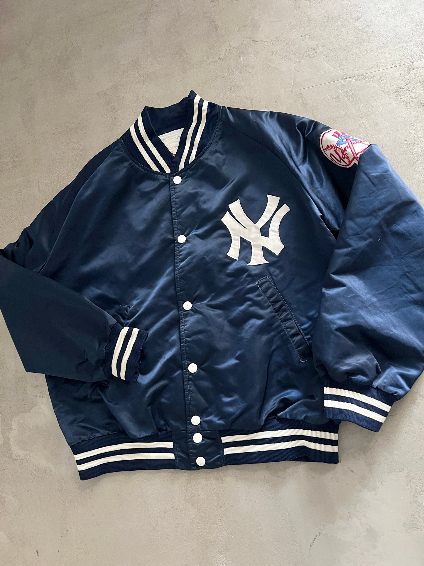 NAVY YANKEES COLLEGE JACKET - 1990S - S