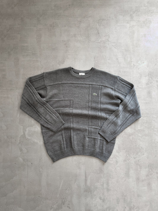 GREY LACOSTE KNIT SWEATER - 2000S - M